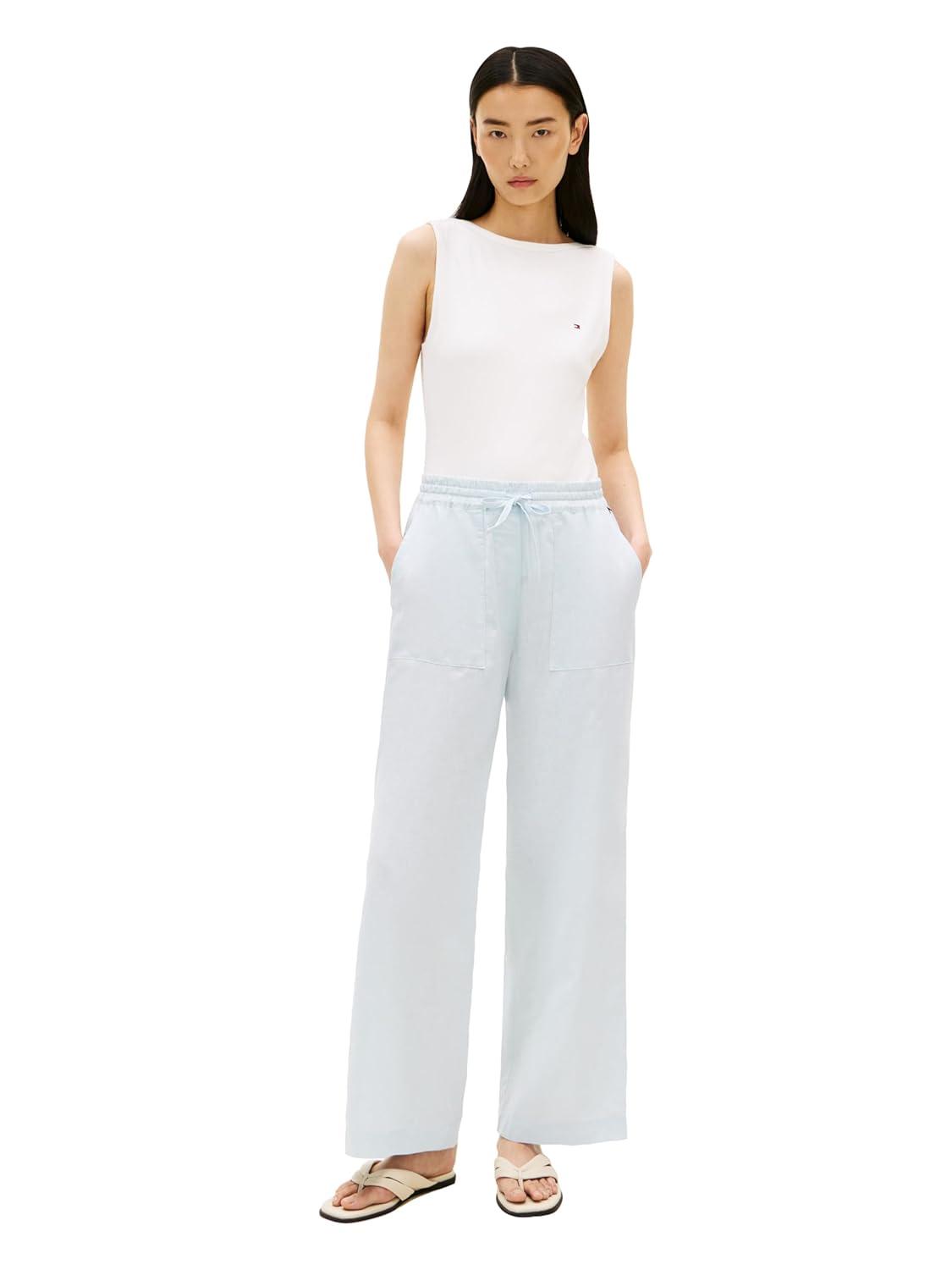 imageTommy Hilfiger Womens Linen Pants Wide Leg Casual Pants with PocketsBreezy Blue
