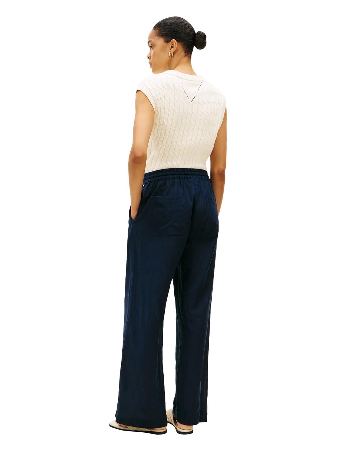 imageTommy Hilfiger Womens Linen Pants Wide Leg Casual Pants with PocketsDark Night Navy