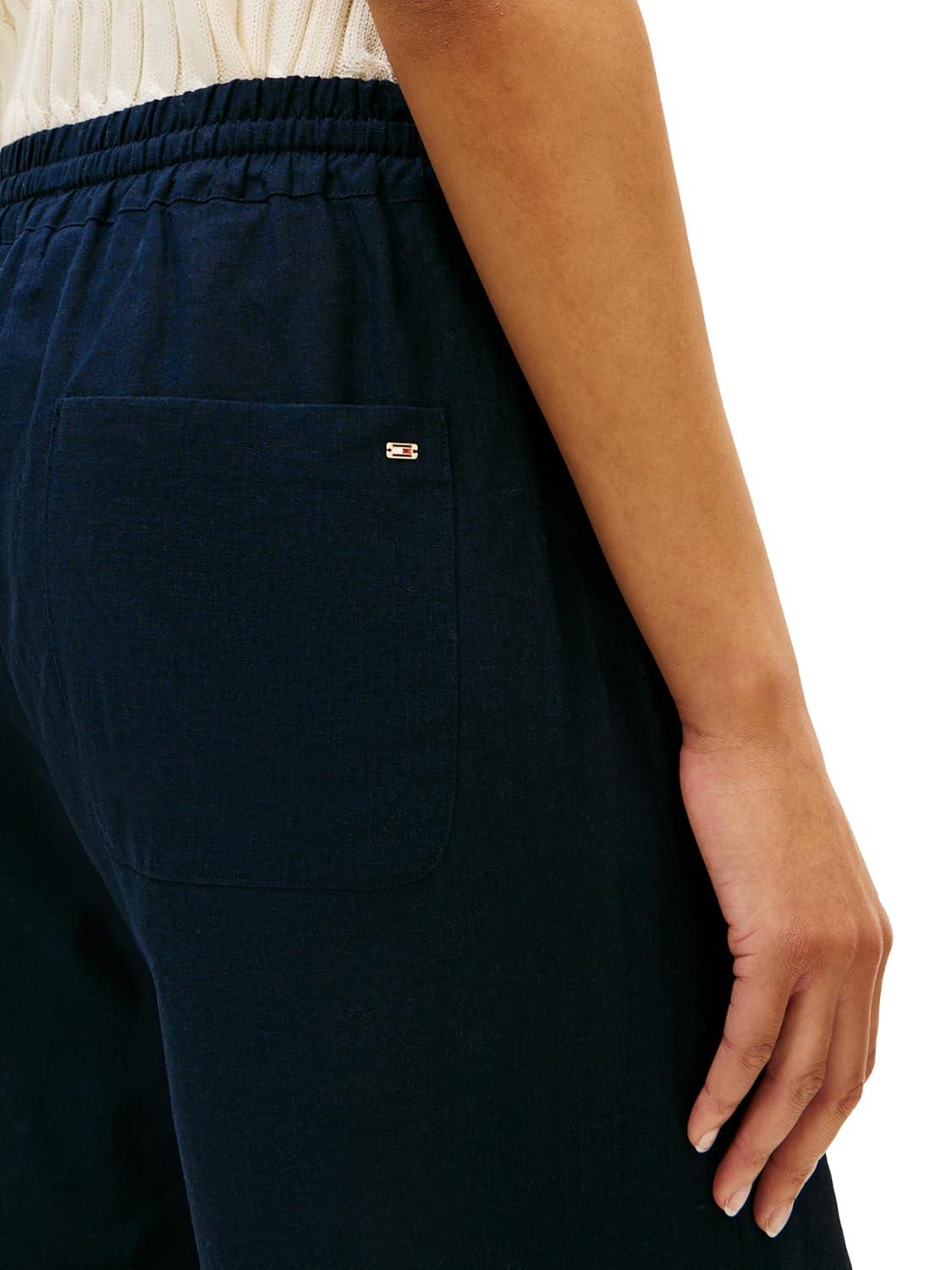 imageTommy Hilfiger Womens Linen Pants Wide Leg Casual Pants with PocketsDark Night Navy