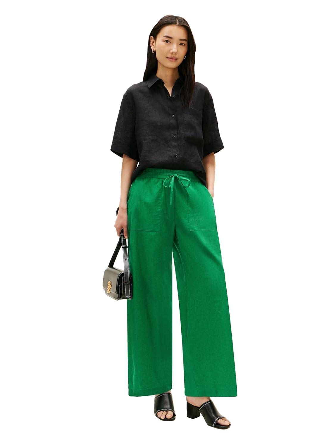imageTommy Hilfiger Womens Linen Pants Wide Leg Casual Pants with PocketsJade Wink