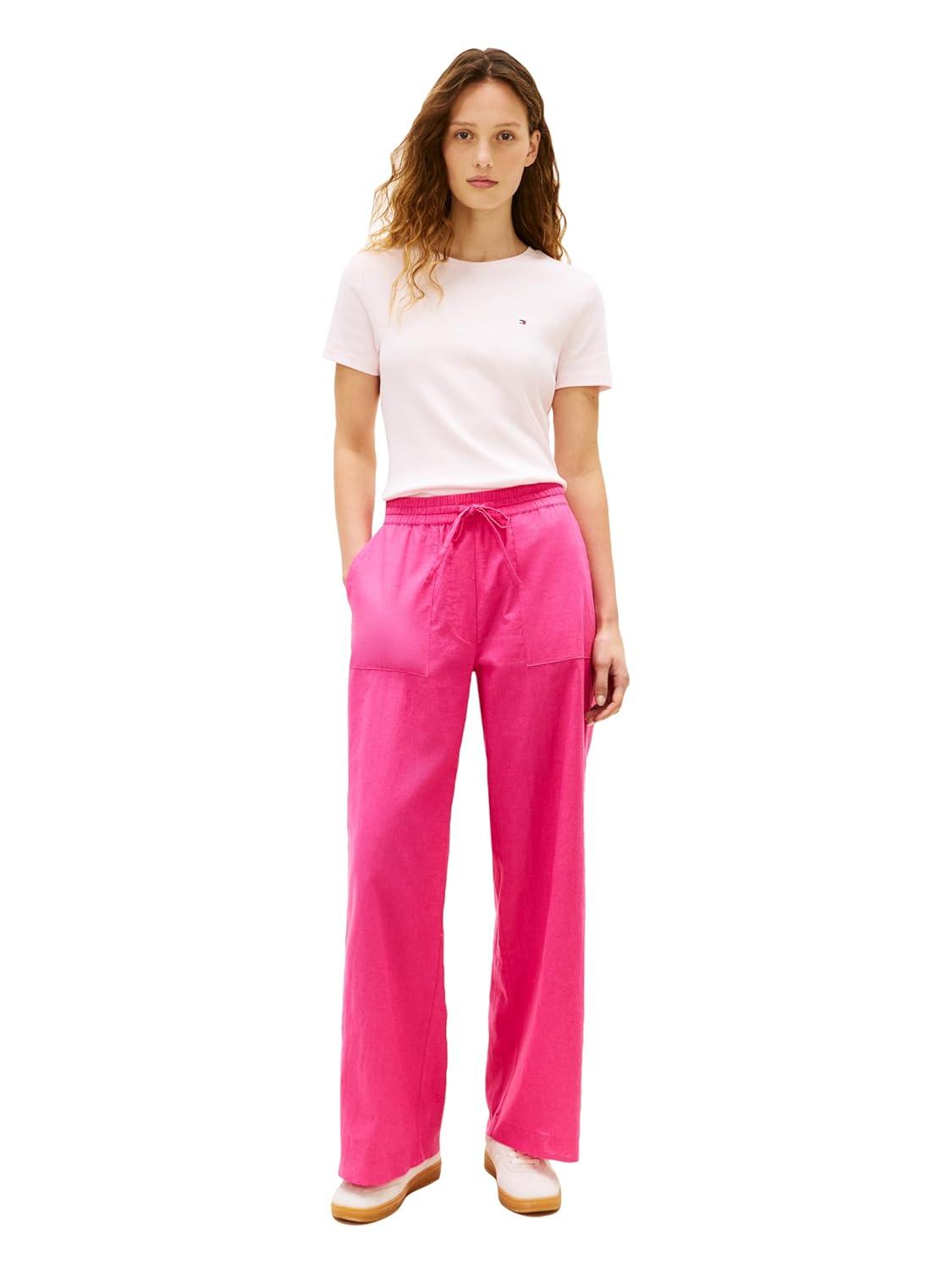 imageTommy Hilfiger Womens Linen Pants Wide Leg Casual Pants with PocketsPink Perfection