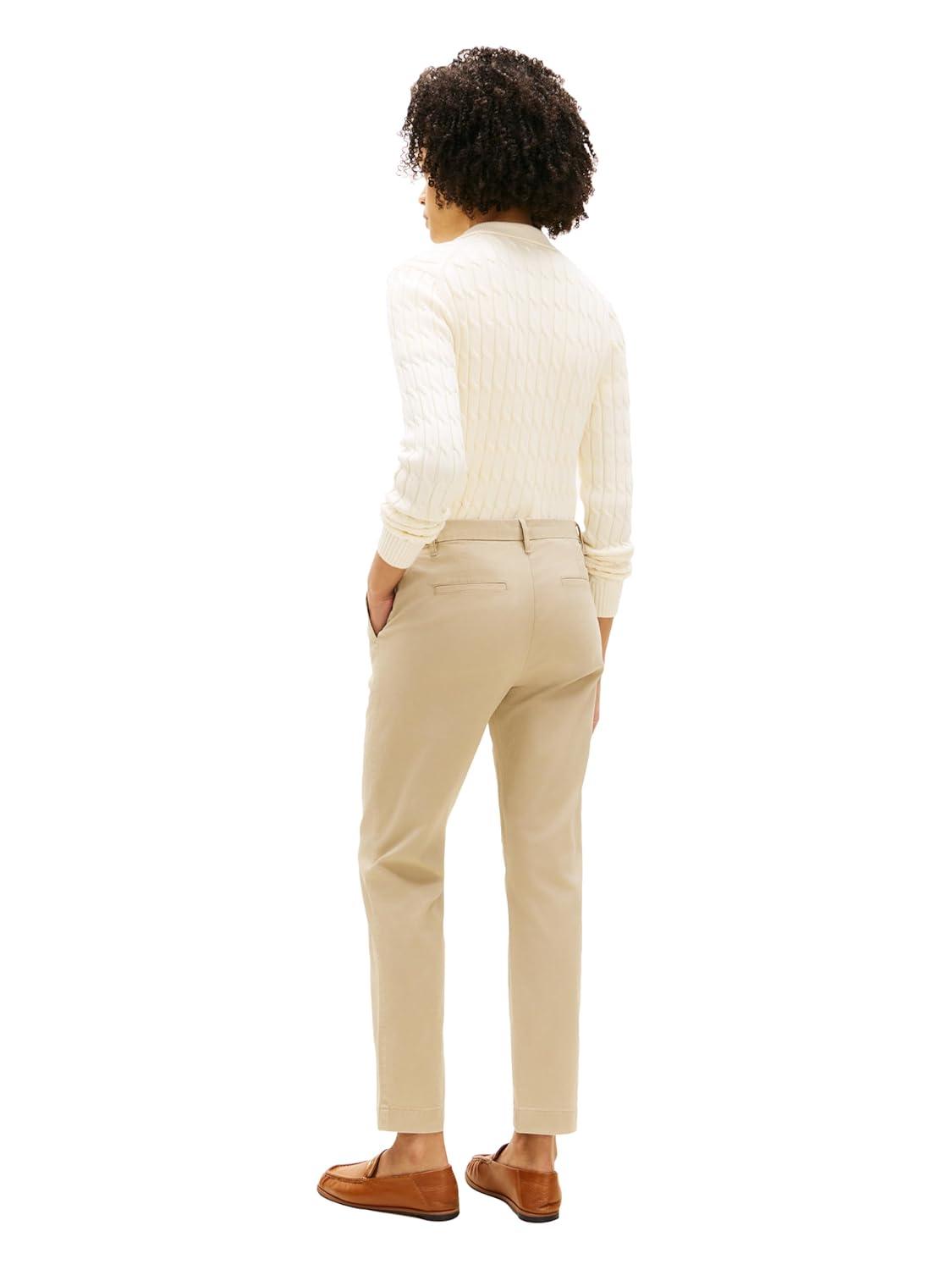 imageTommy Hilfiger Womens Twill Slim Chino Pants with Stretch Mid Rise Ankle PantsBeige