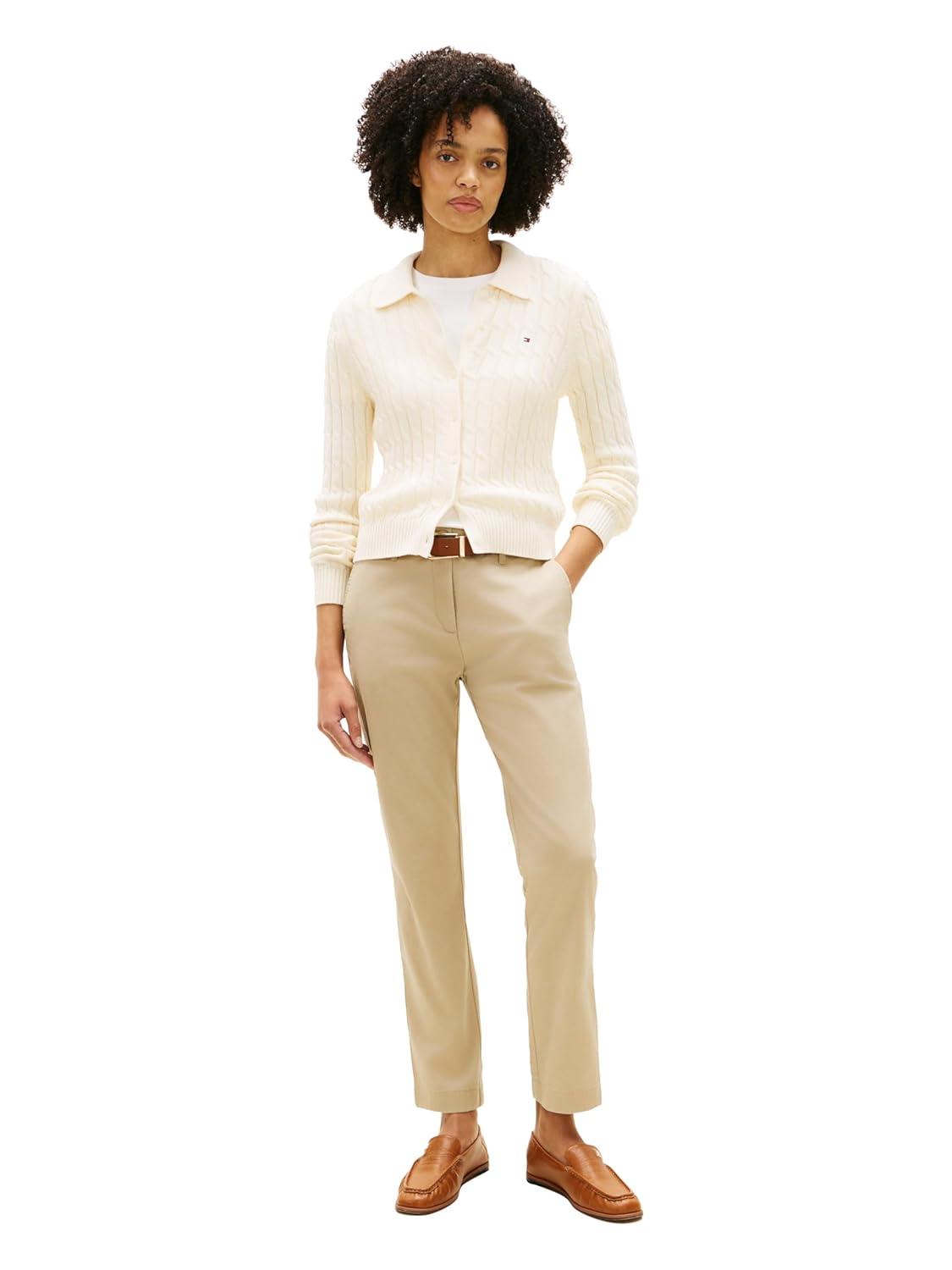 imageTommy Hilfiger Womens Twill Slim Chino Pants with Stretch Mid Rise Ankle PantsBeige