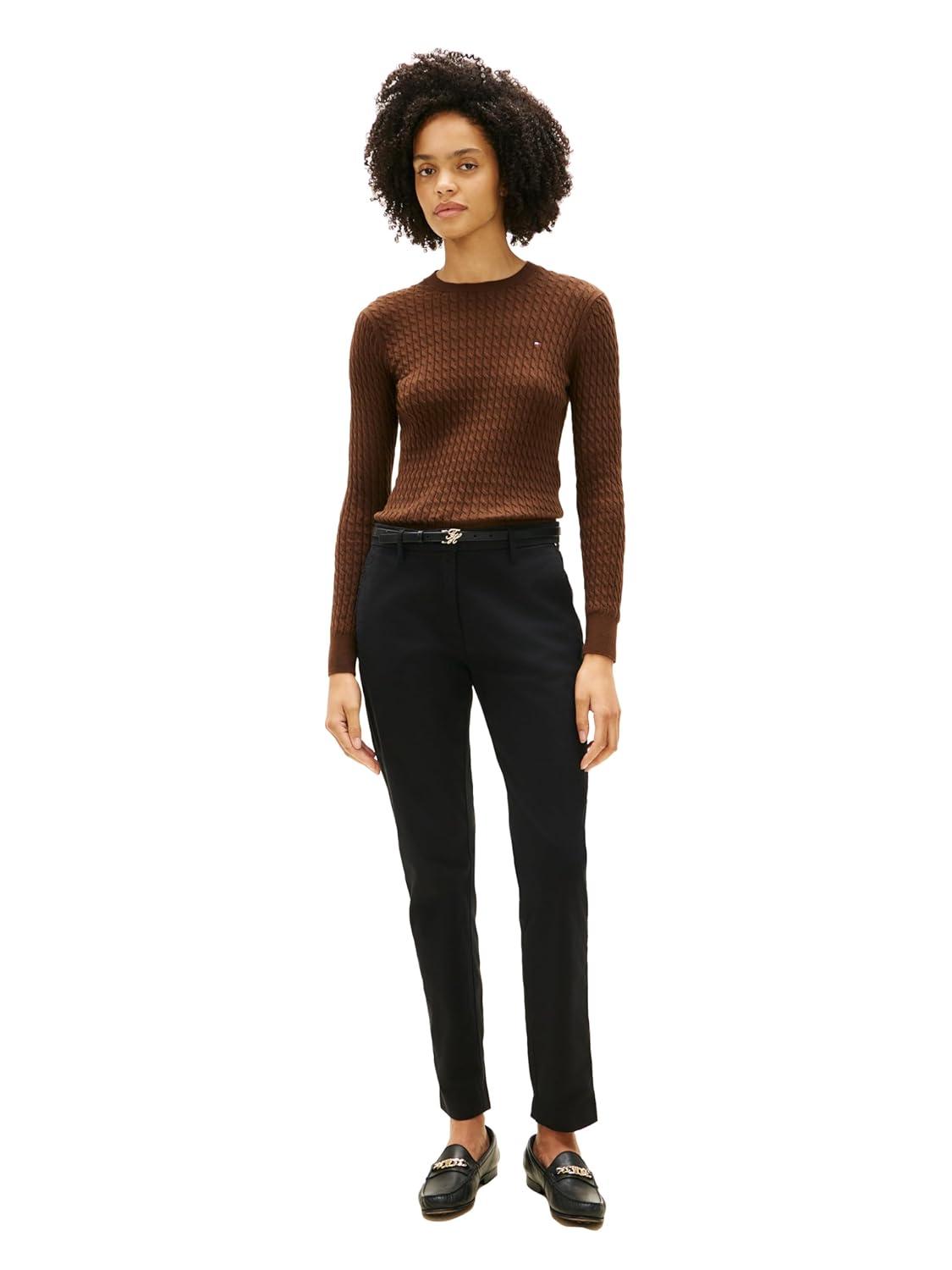 imageTommy Hilfiger Womens Twill Slim Chino Pants with Stretch Mid Rise Ankle PantsBlack