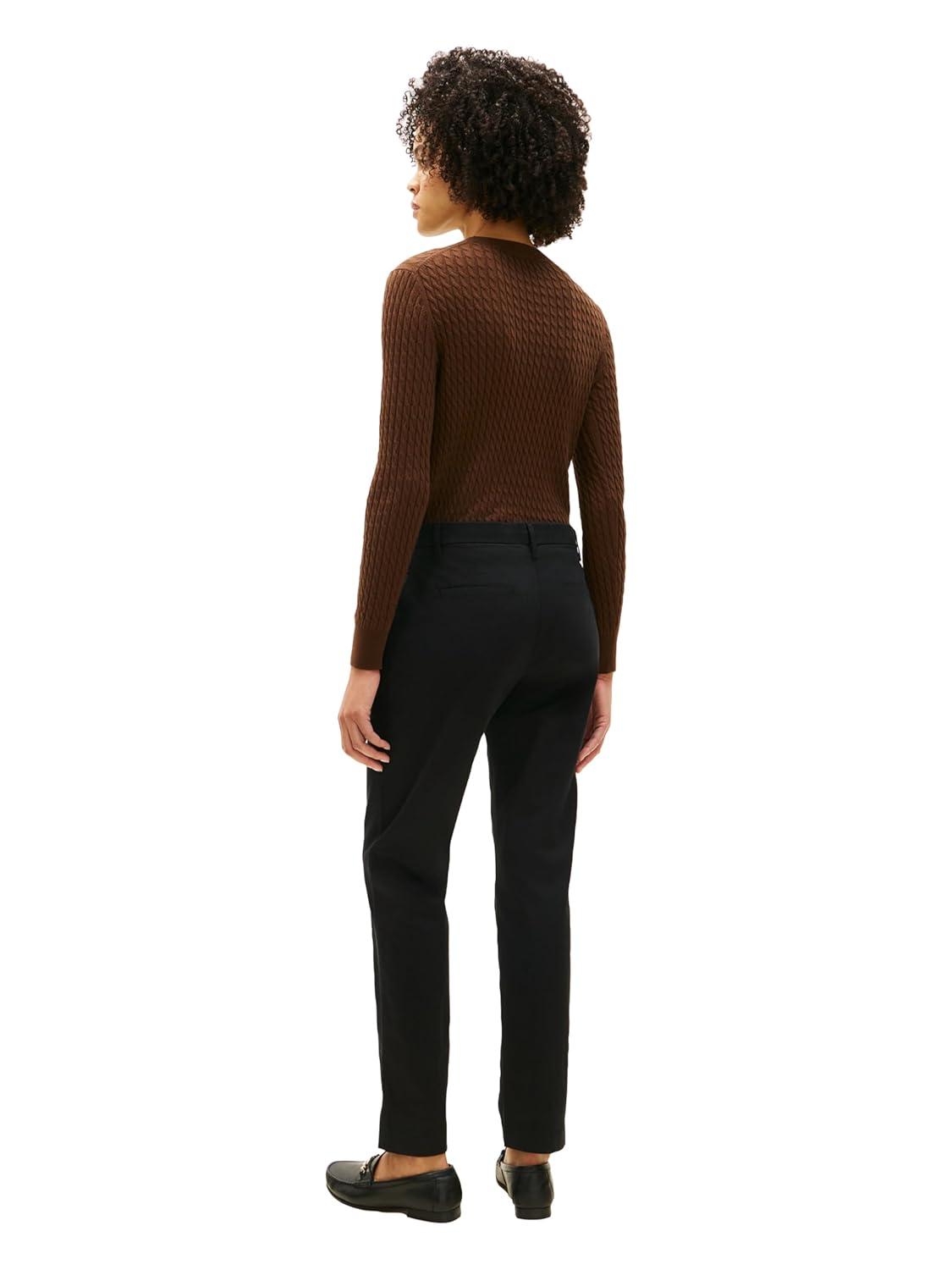 imageTommy Hilfiger Womens Twill Slim Chino Pants with Stretch Mid Rise Ankle PantsBlack