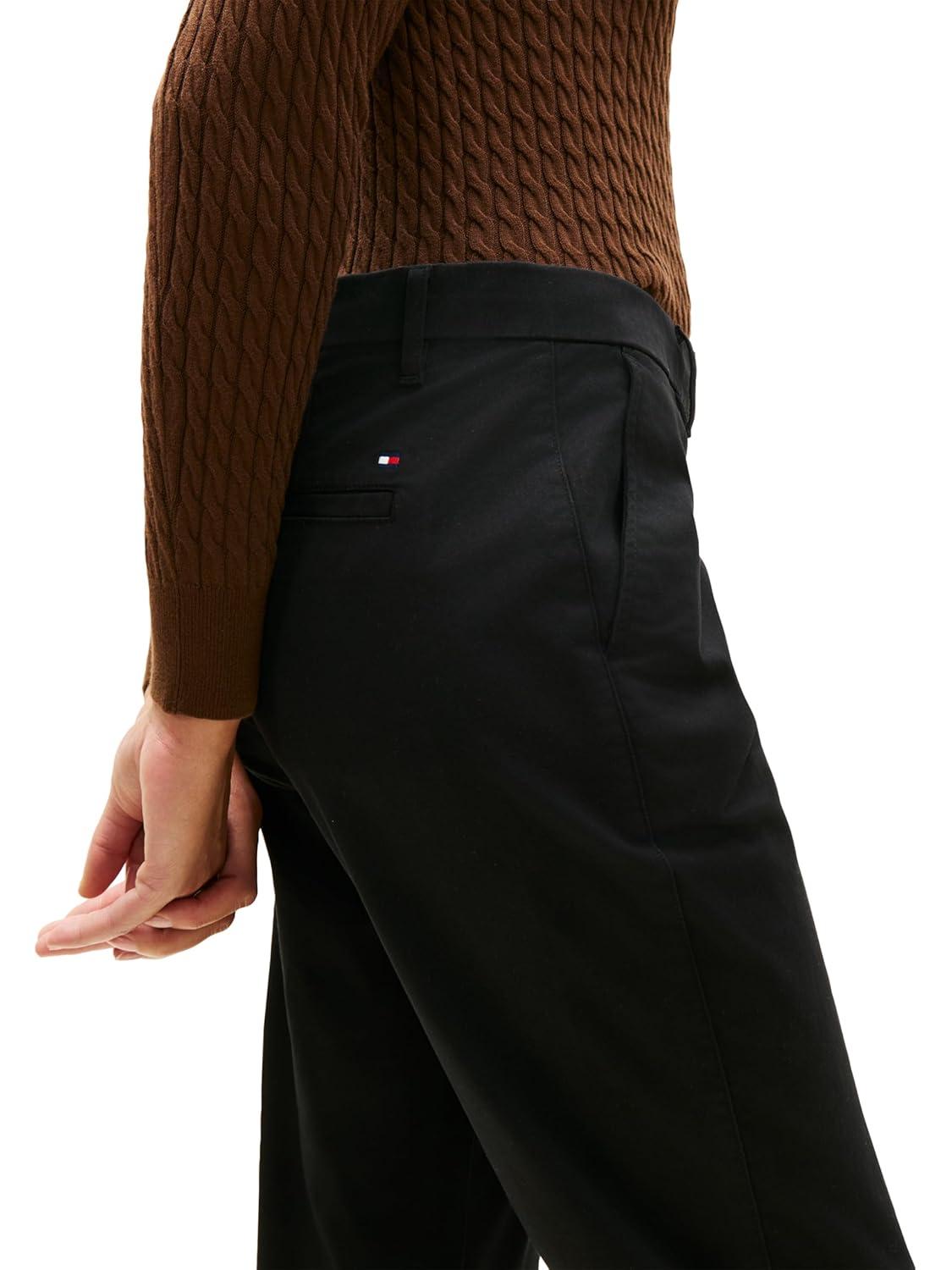 imageTommy Hilfiger Womens Twill Slim Chino Pants with Stretch Mid Rise Ankle PantsBlack