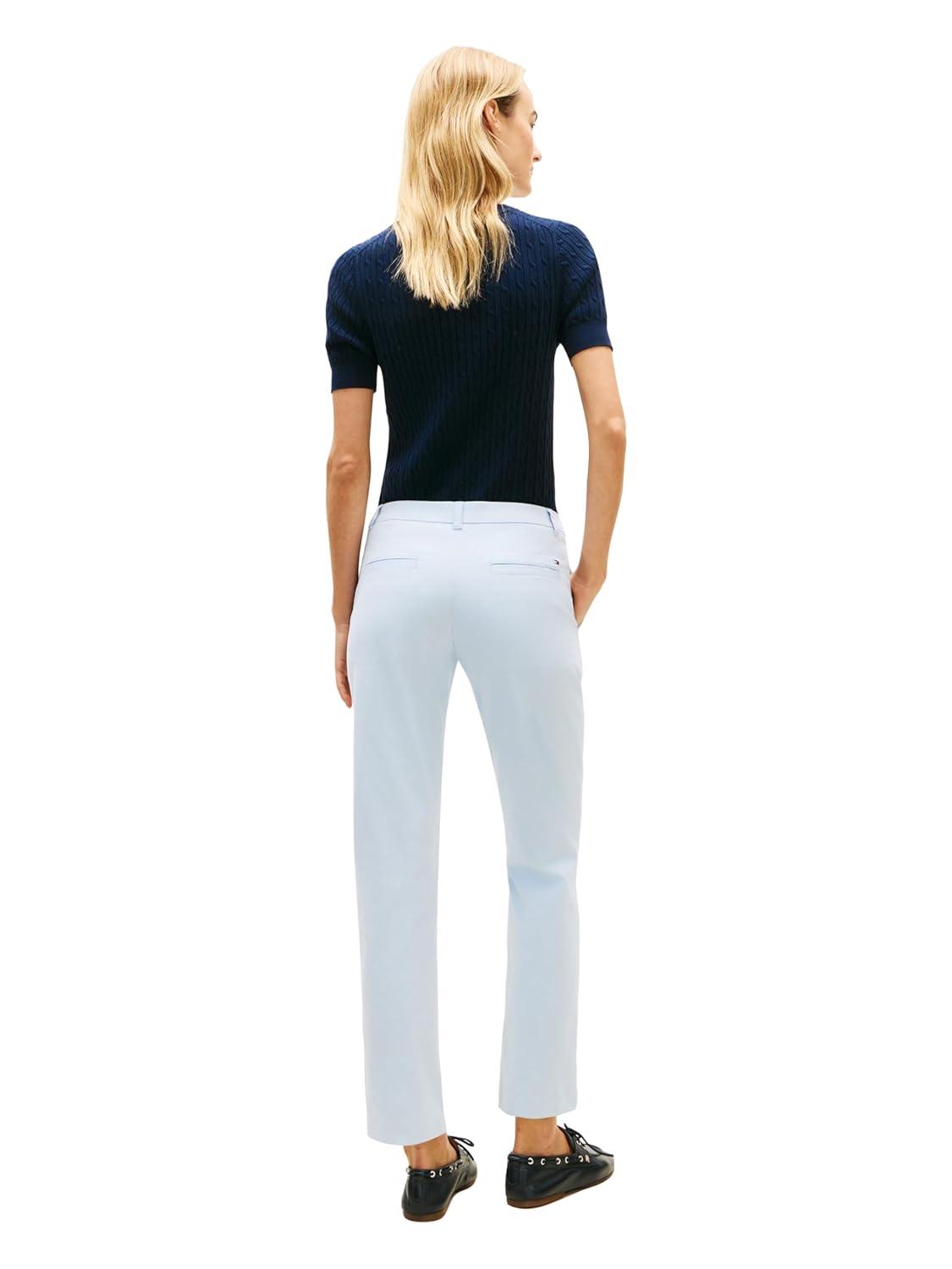 imageTommy Hilfiger Womens Twill Slim Chino Pants with Stretch Mid Rise Ankle PantsBreezy Blue