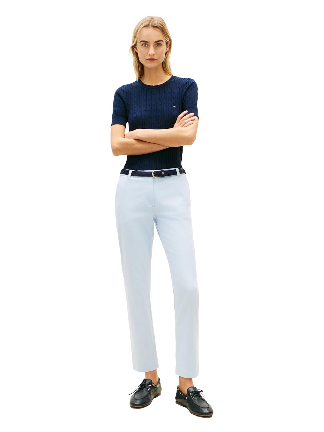imageTommy Hilfiger Womens Twill Slim Chino Pants with Stretch Mid Rise Ankle PantsBreezy Blue