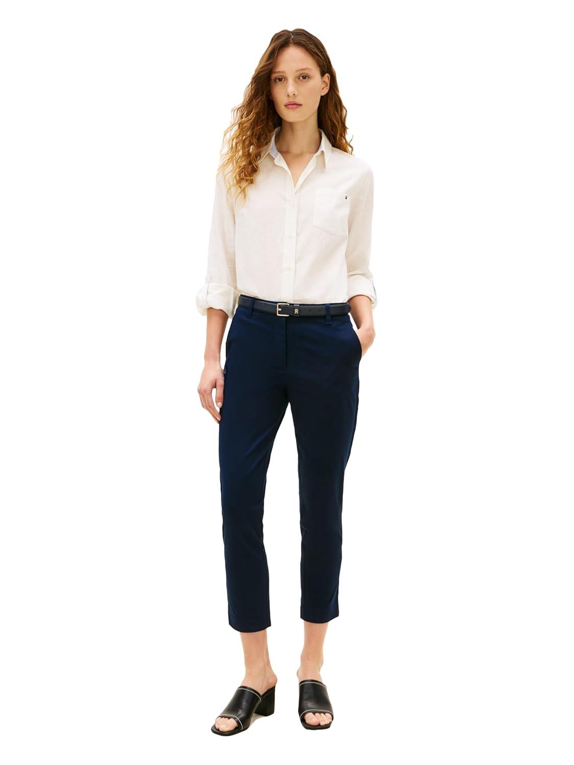 imageTommy Hilfiger Womens Twill Slim Chino Pants with Stretch Mid Rise Ankle PantsDark Night Navy