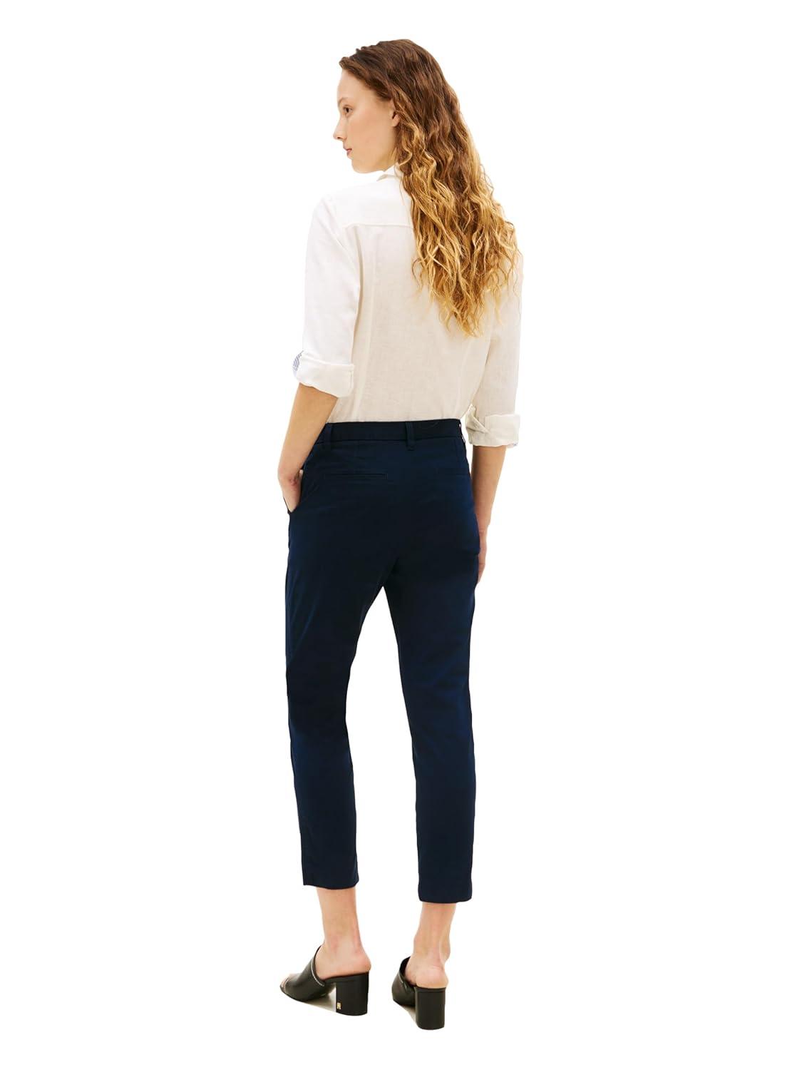 imageTommy Hilfiger Womens Twill Slim Chino Pants with Stretch Mid Rise Ankle PantsDark Night Navy