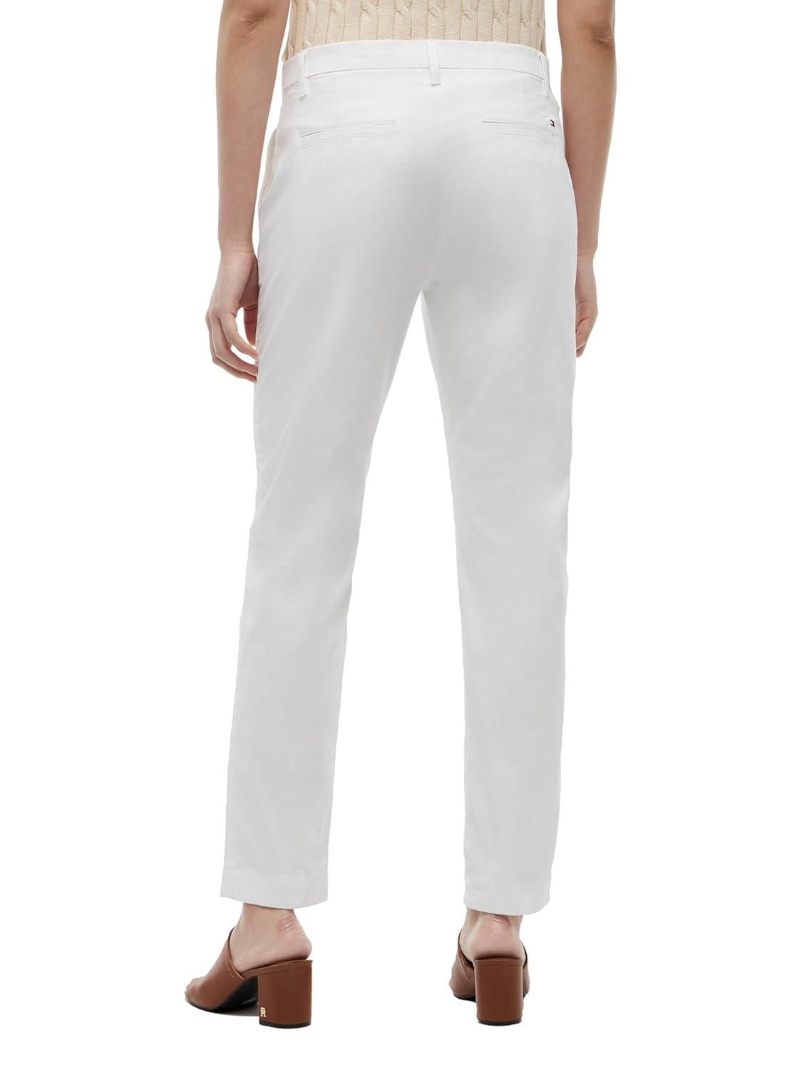 imageTommy Hilfiger Womens Twill Slim Chino Pants with Stretch Mid Rise Ankle PantsEcru
