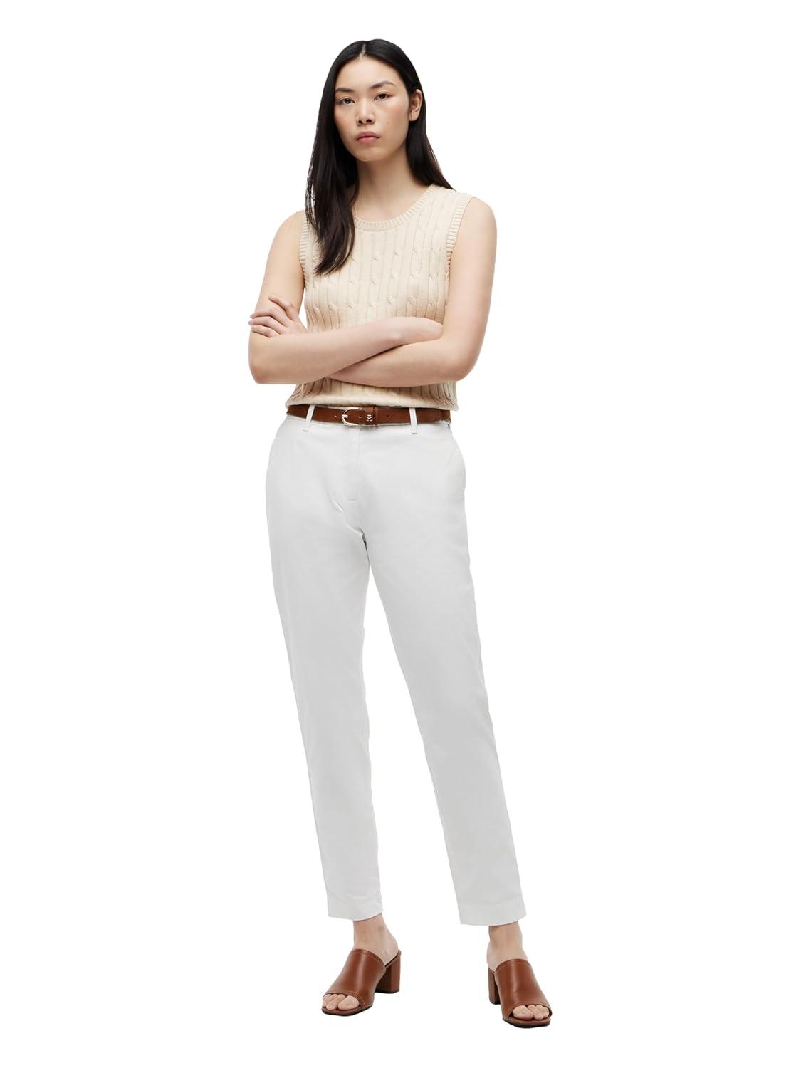 imageTommy Hilfiger Womens Twill Slim Chino Pants with Stretch Mid Rise Ankle PantsEcru