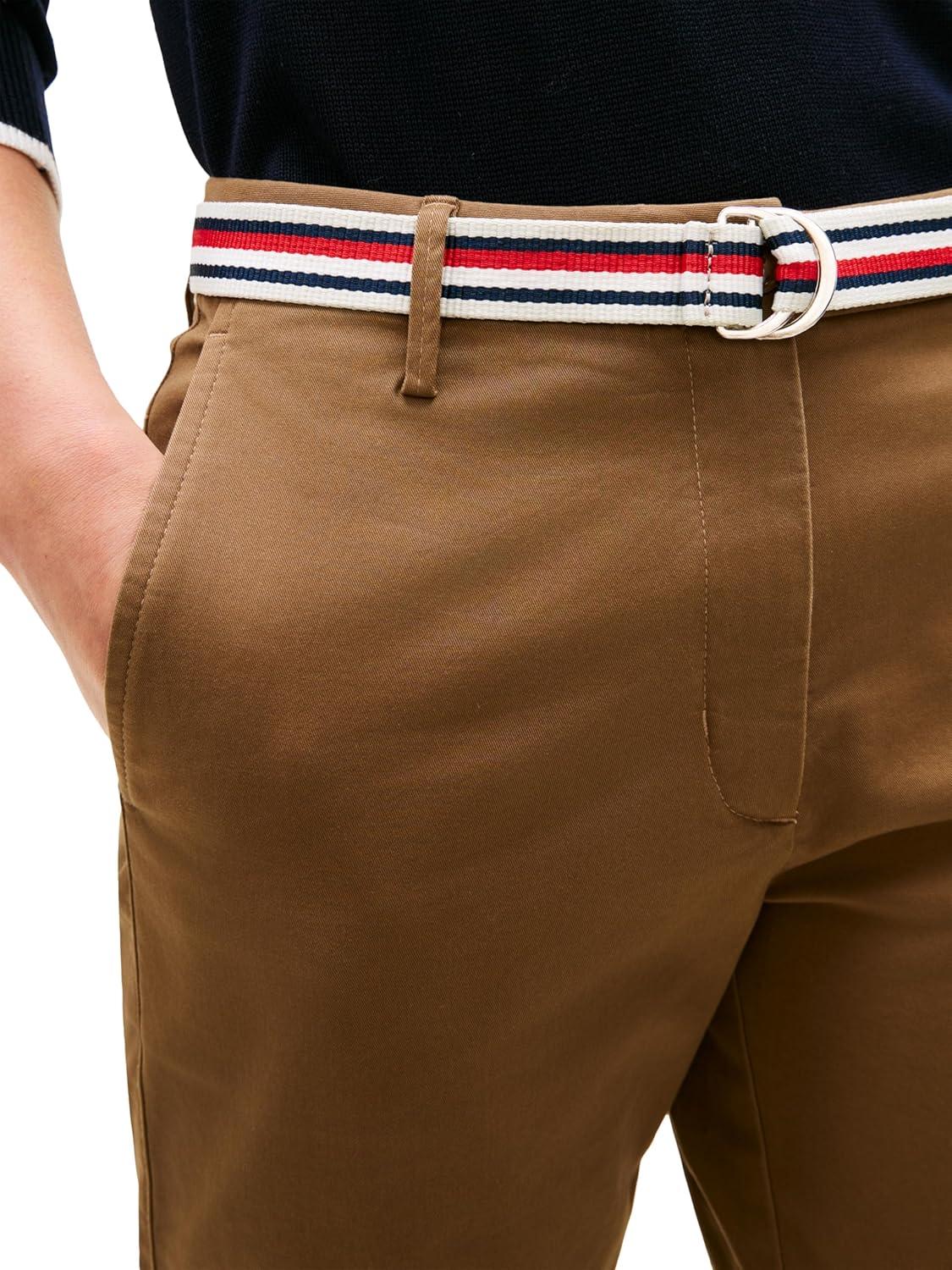imageTommy Hilfiger Womens Twill Slim Chino Pants with Stretch Mid Rise Ankle PantsNordic Taupe