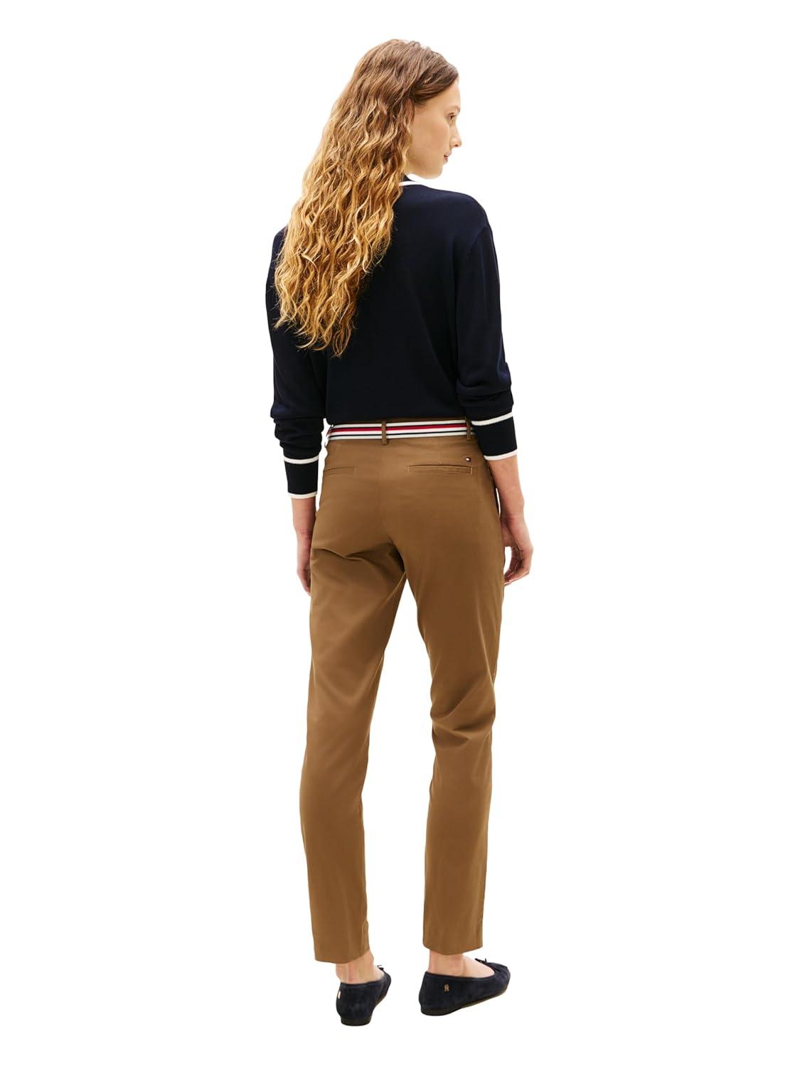 imageTommy Hilfiger Womens Twill Slim Chino Pants with Stretch Mid Rise Ankle PantsNordic Taupe