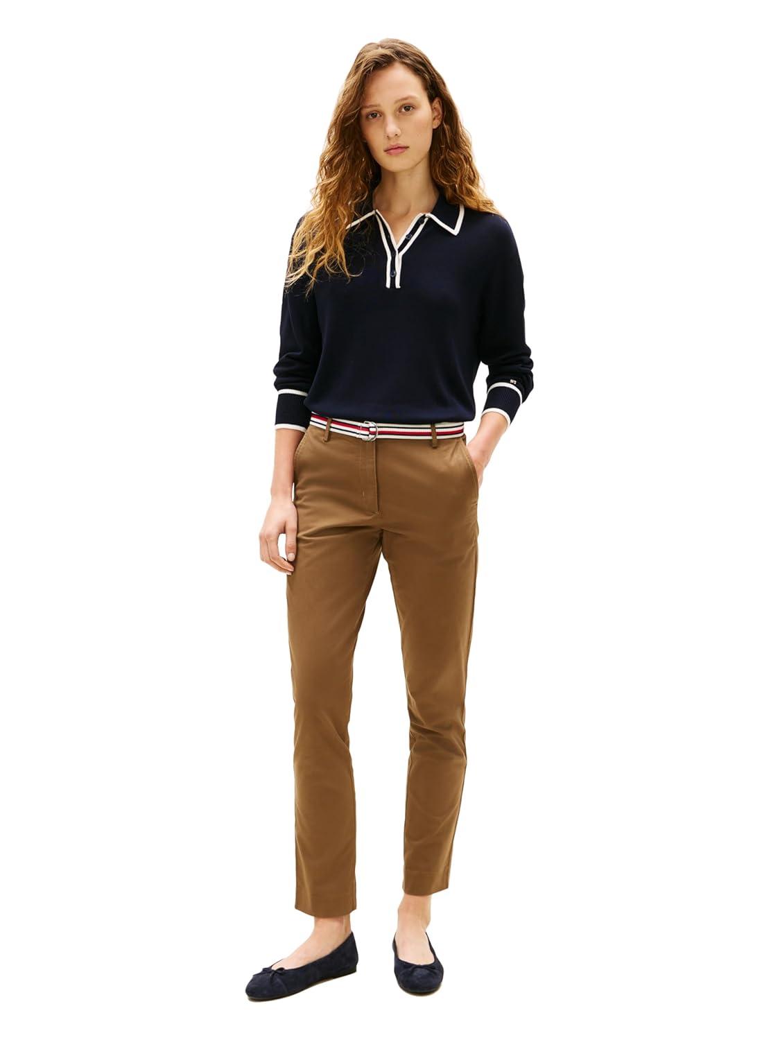 imageTommy Hilfiger Womens Twill Slim Chino Pants with Stretch Mid Rise Ankle PantsNordic Taupe