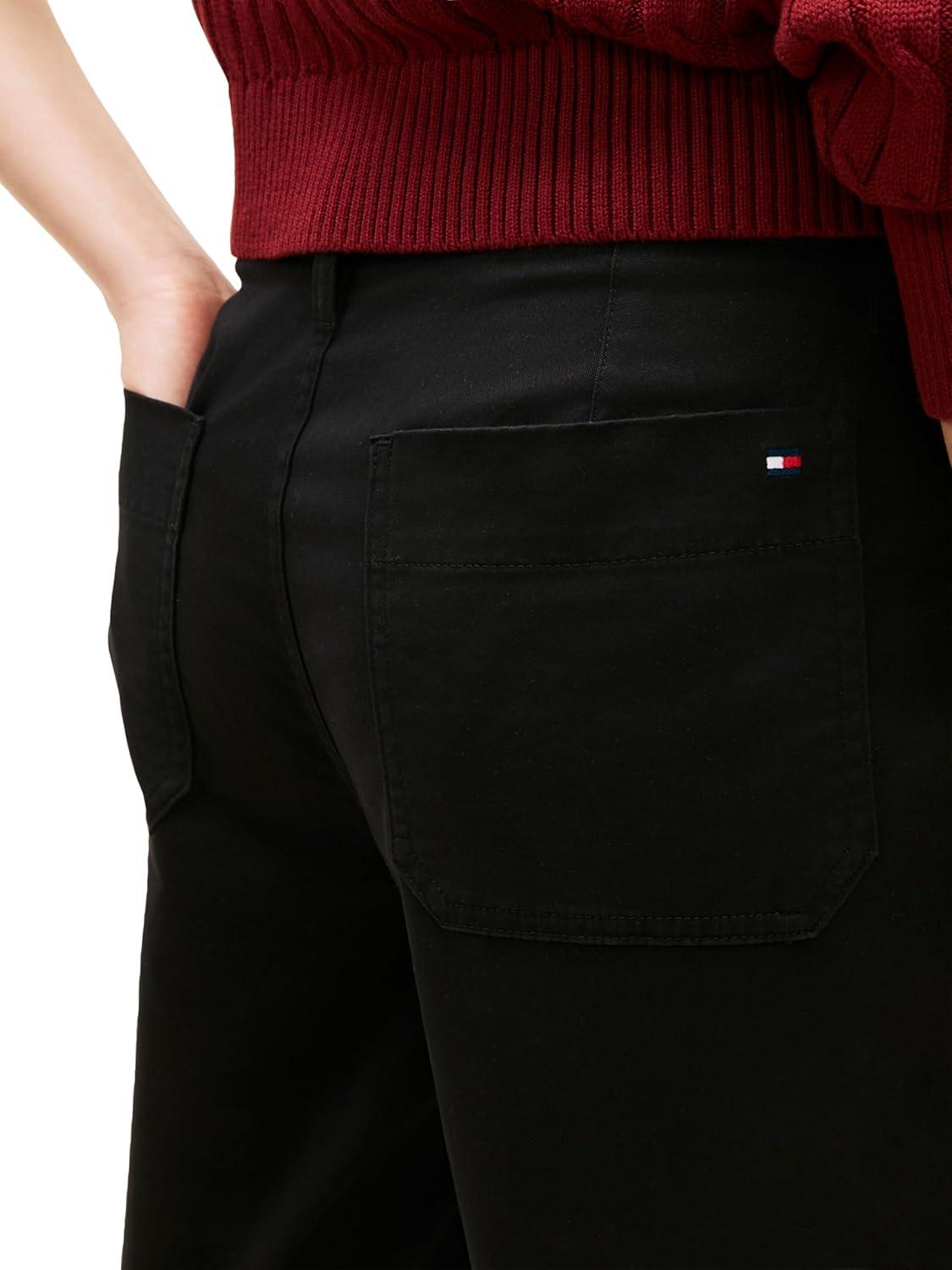imageTommy Hilfiger Womens Twill Straight Chino Pants with Stretch Mid Rise Ankle PantsBlack