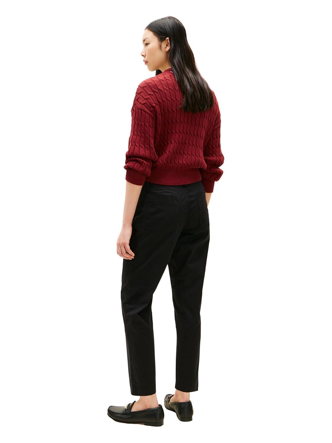 imageTommy Hilfiger Womens Twill Straight Chino Pants with Stretch Mid Rise Ankle PantsBlack