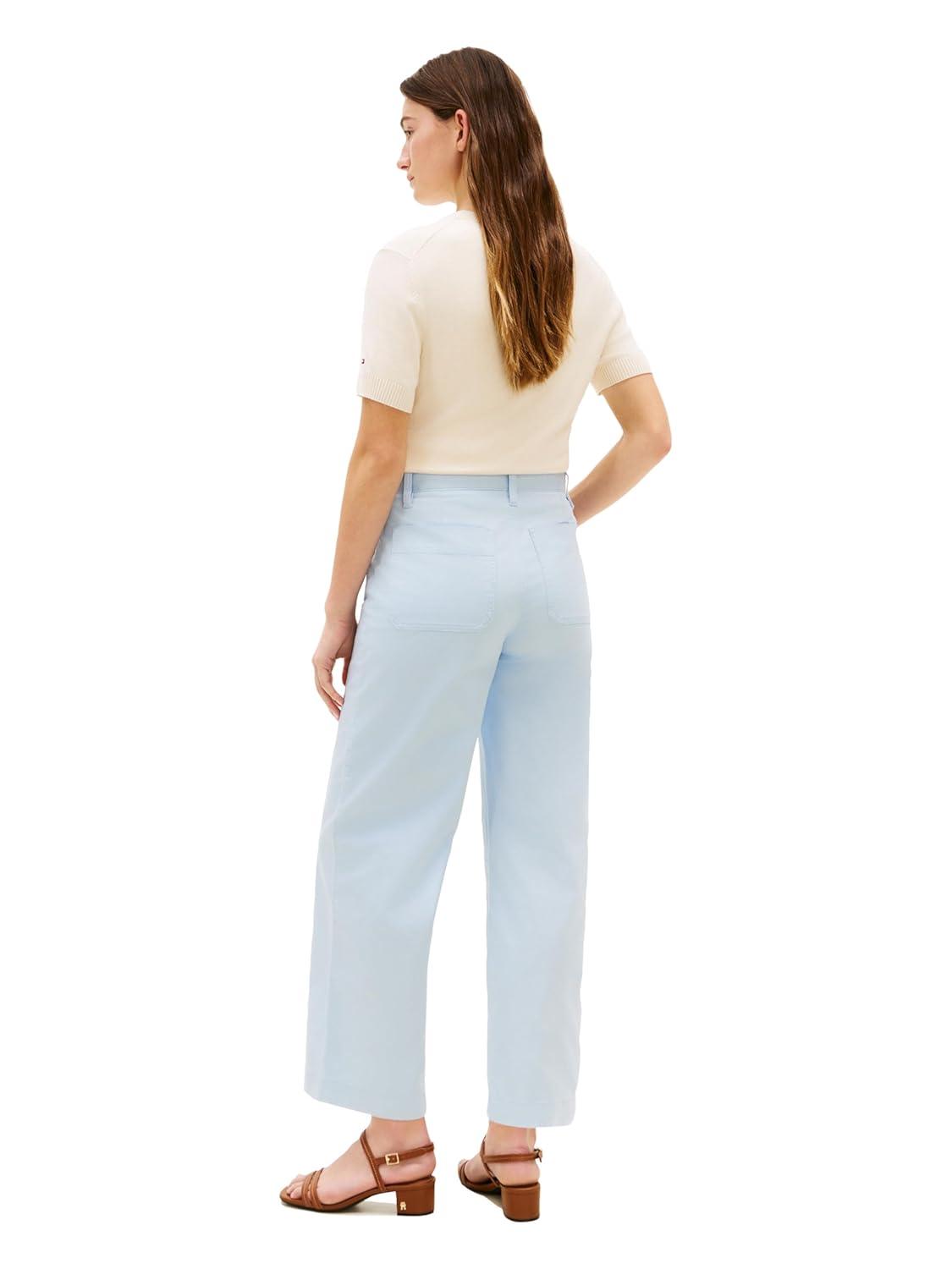 imageTommy Hilfiger Womens Twill Straight Chino Pants with Stretch Mid Rise Ankle PantsBreezy Blue