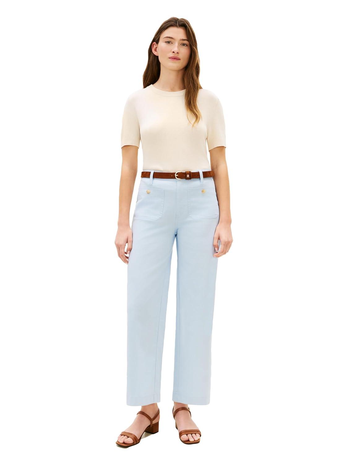 imageTommy Hilfiger Womens Twill Straight Chino Pants with Stretch Mid Rise Ankle PantsBreezy Blue