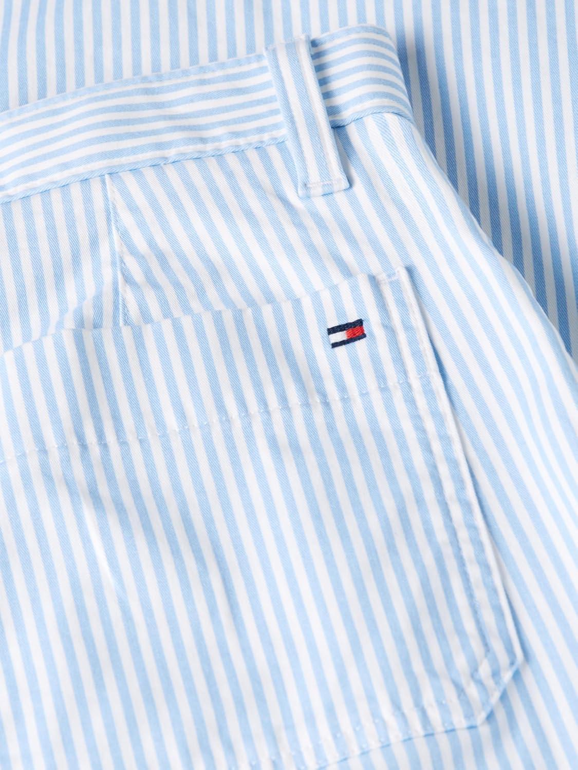 imageTommy Hilfiger Womens Twill Straight Chino Pants with Stretch Mid Rise Ankle PantsClassic Ithaca Flag Stripe WhiteVessel Blue