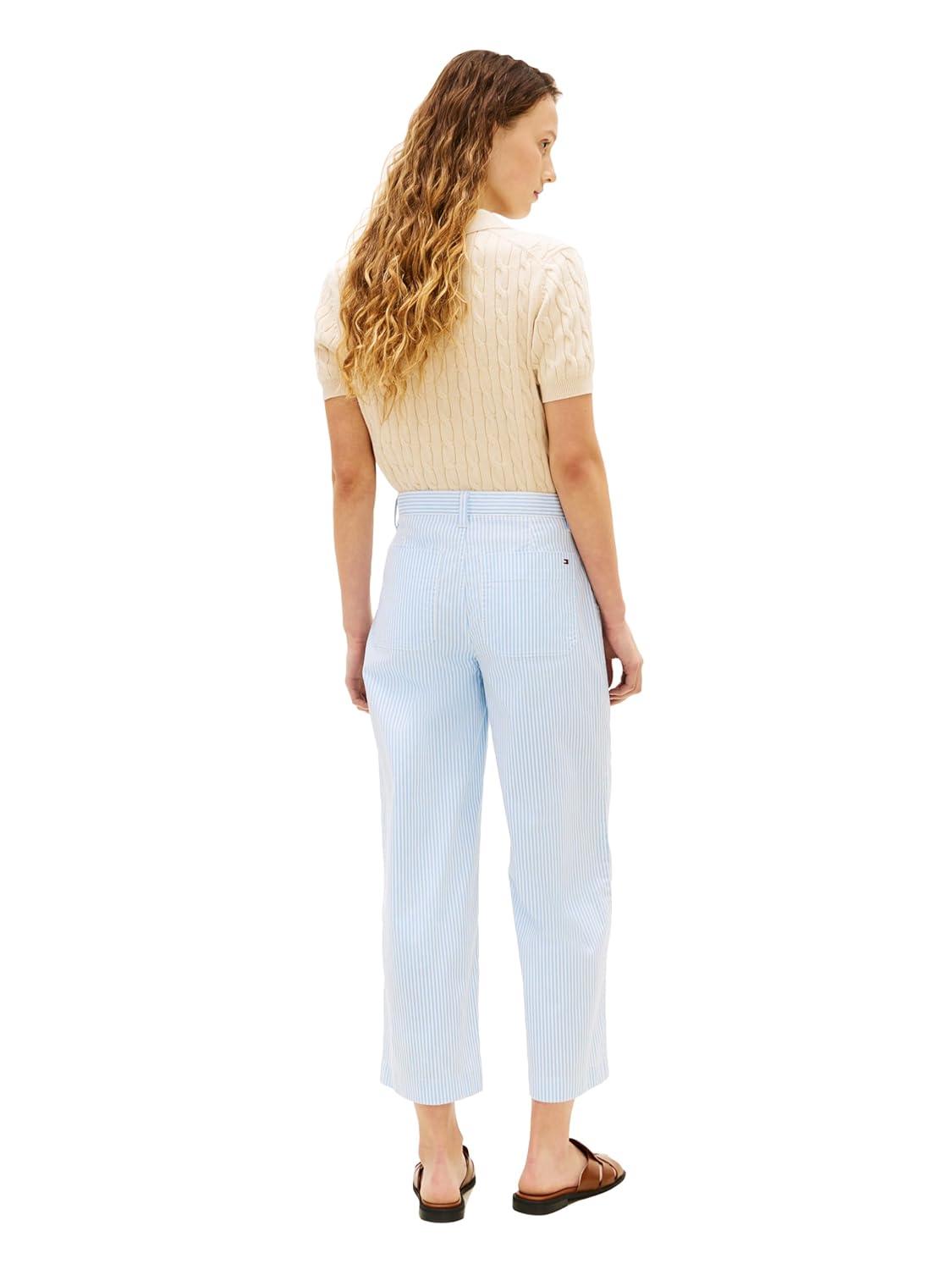 imageTommy Hilfiger Womens Twill Straight Chino Pants with Stretch Mid Rise Ankle PantsClassic Ithaca Flag Stripe WhiteVessel Blue