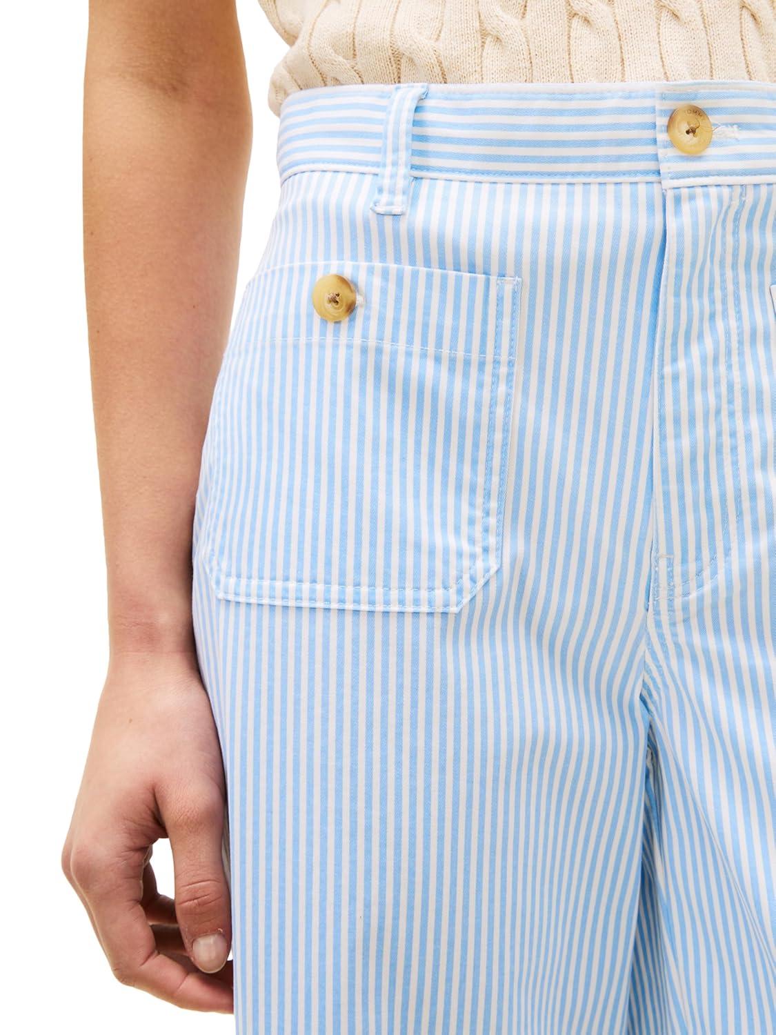 imageTommy Hilfiger Womens Twill Straight Chino Pants with Stretch Mid Rise Ankle PantsClassic Ithaca Flag Stripe WhiteVessel Blue