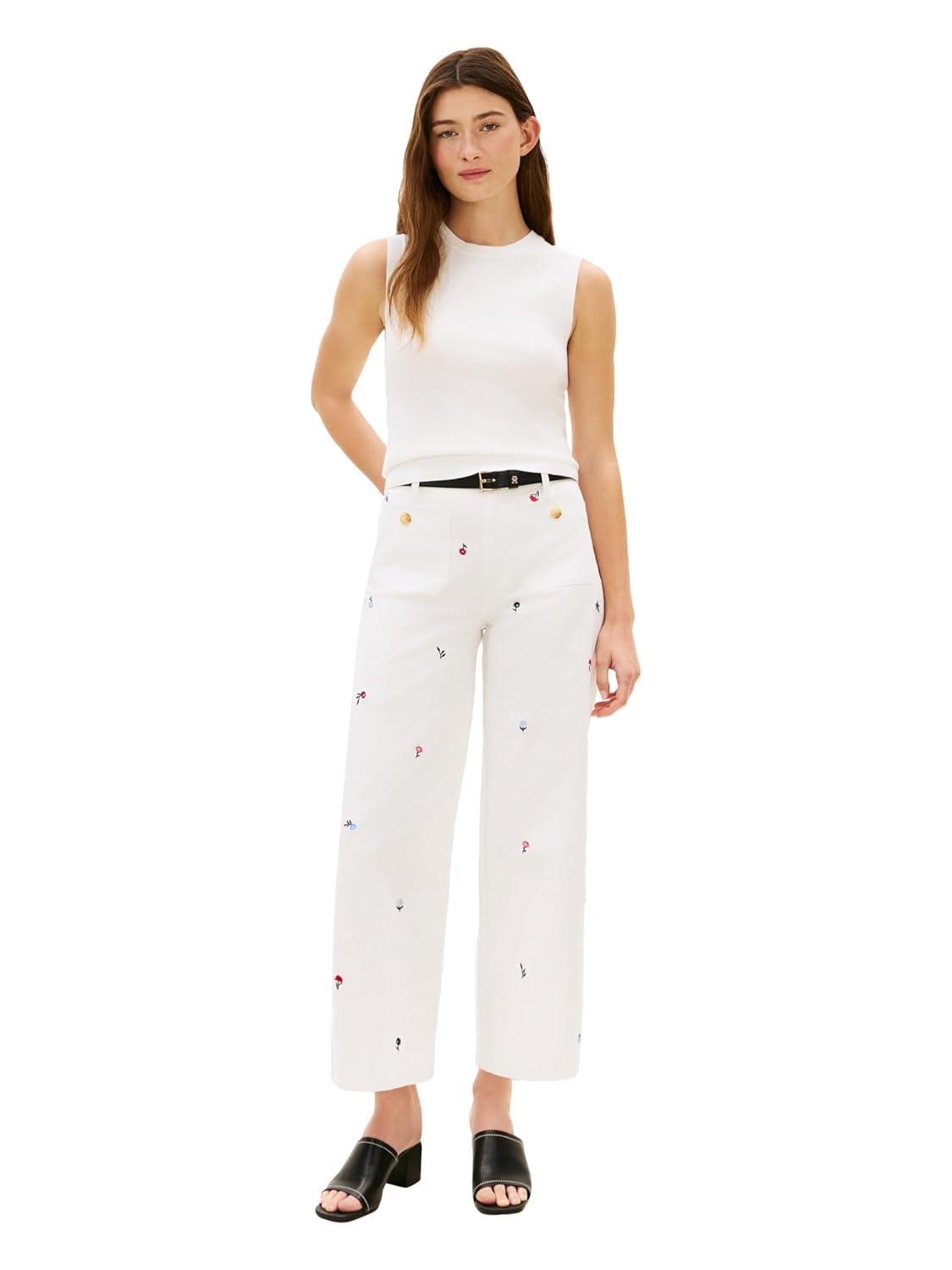 imageTommy Hilfiger Womens Twill Straight Chino Pants with Stretch Mid Rise Ankle PantsEcru