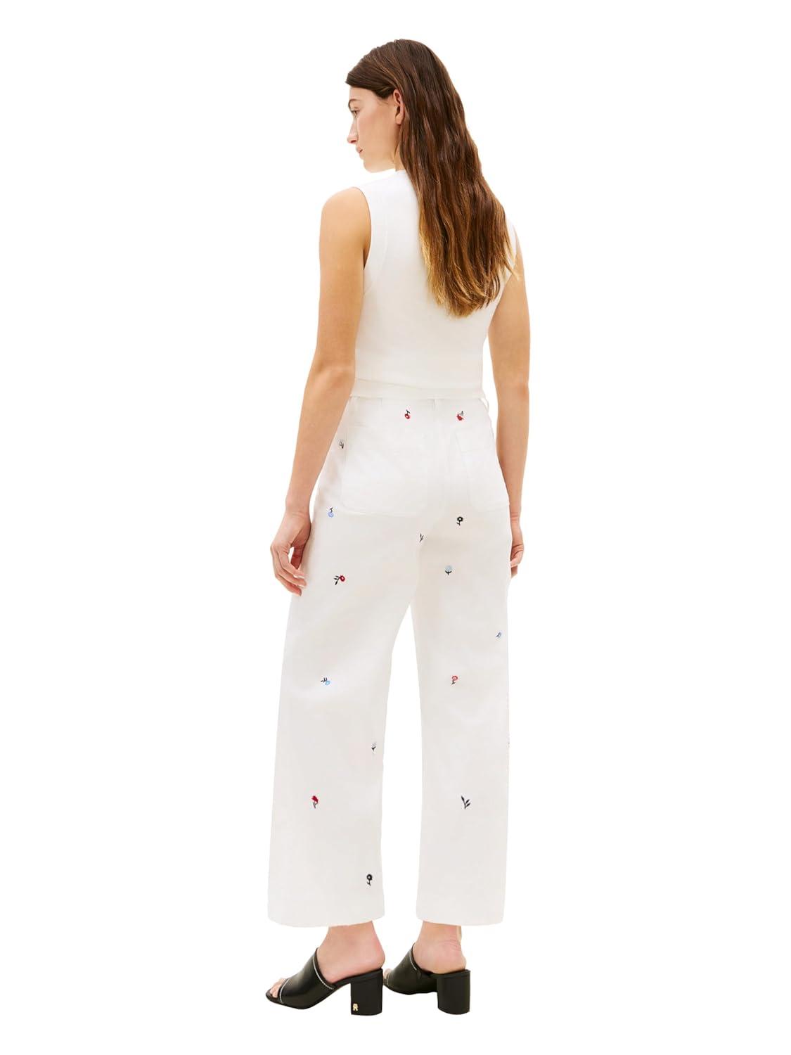 imageTommy Hilfiger Womens Twill Straight Chino Pants with Stretch Mid Rise Ankle PantsEcru