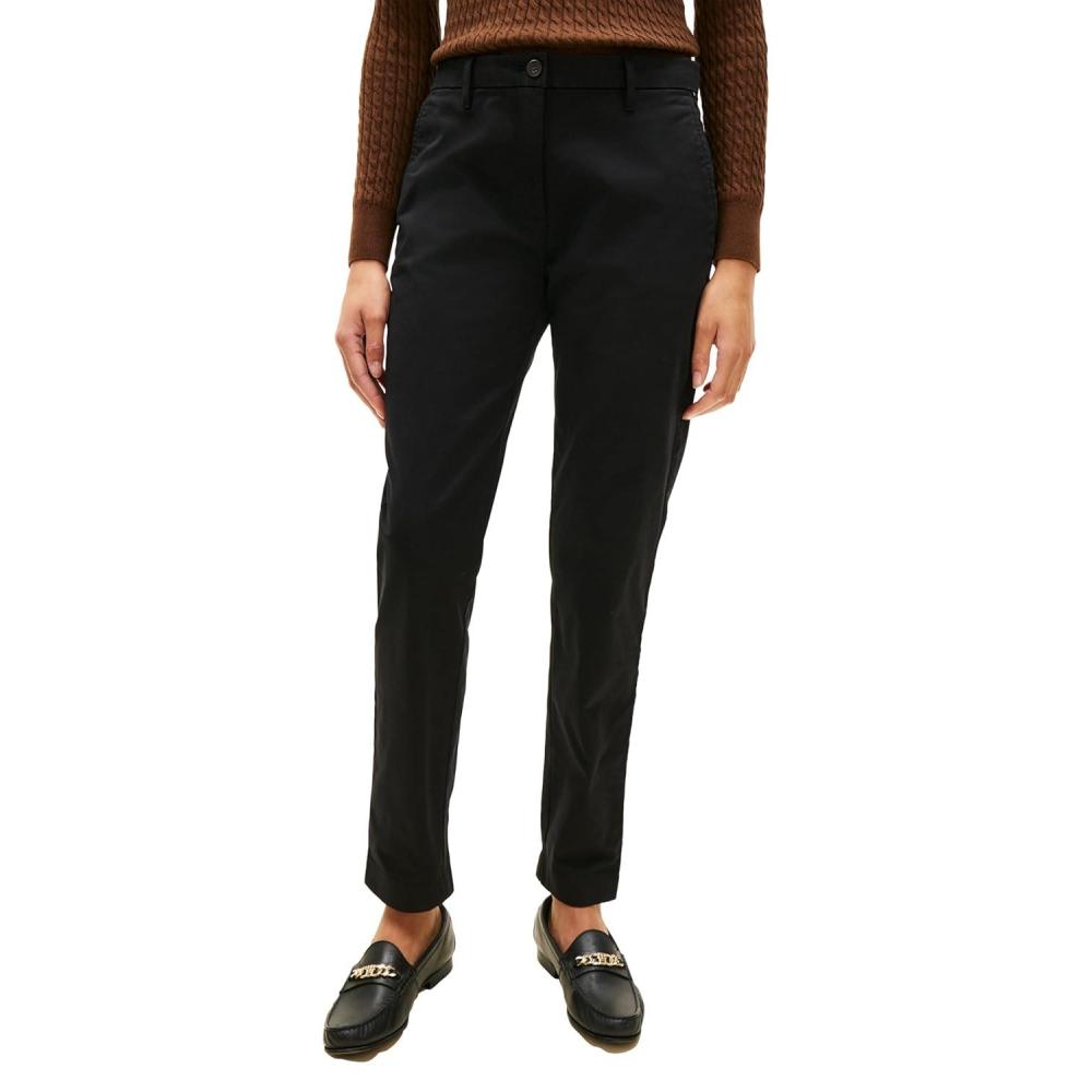 imageTommy Hilfiger Womens Twill Slim Chino Pants with Stretch Mid Rise Ankle PantsBlack