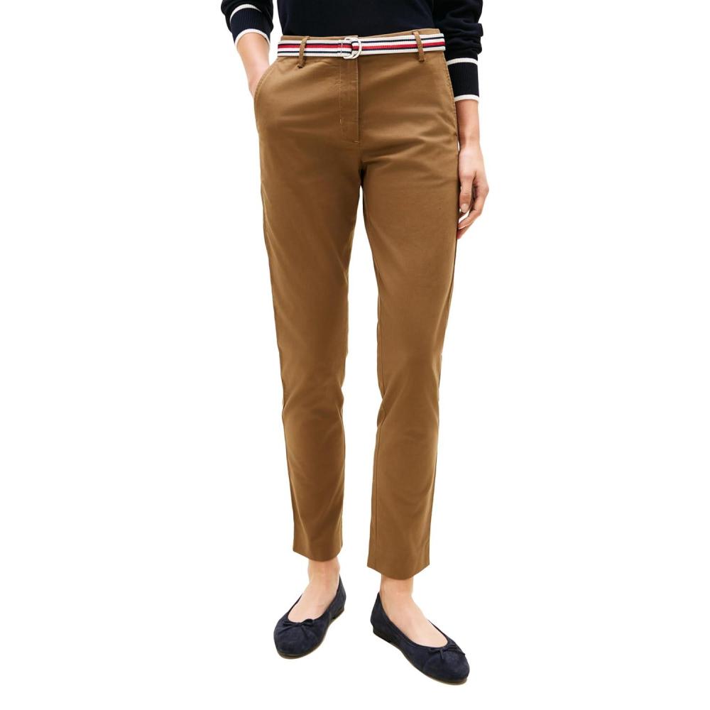 imageTommy Hilfiger Womens Twill Slim Chino Pants with Stretch Mid Rise Ankle PantsNordic Taupe