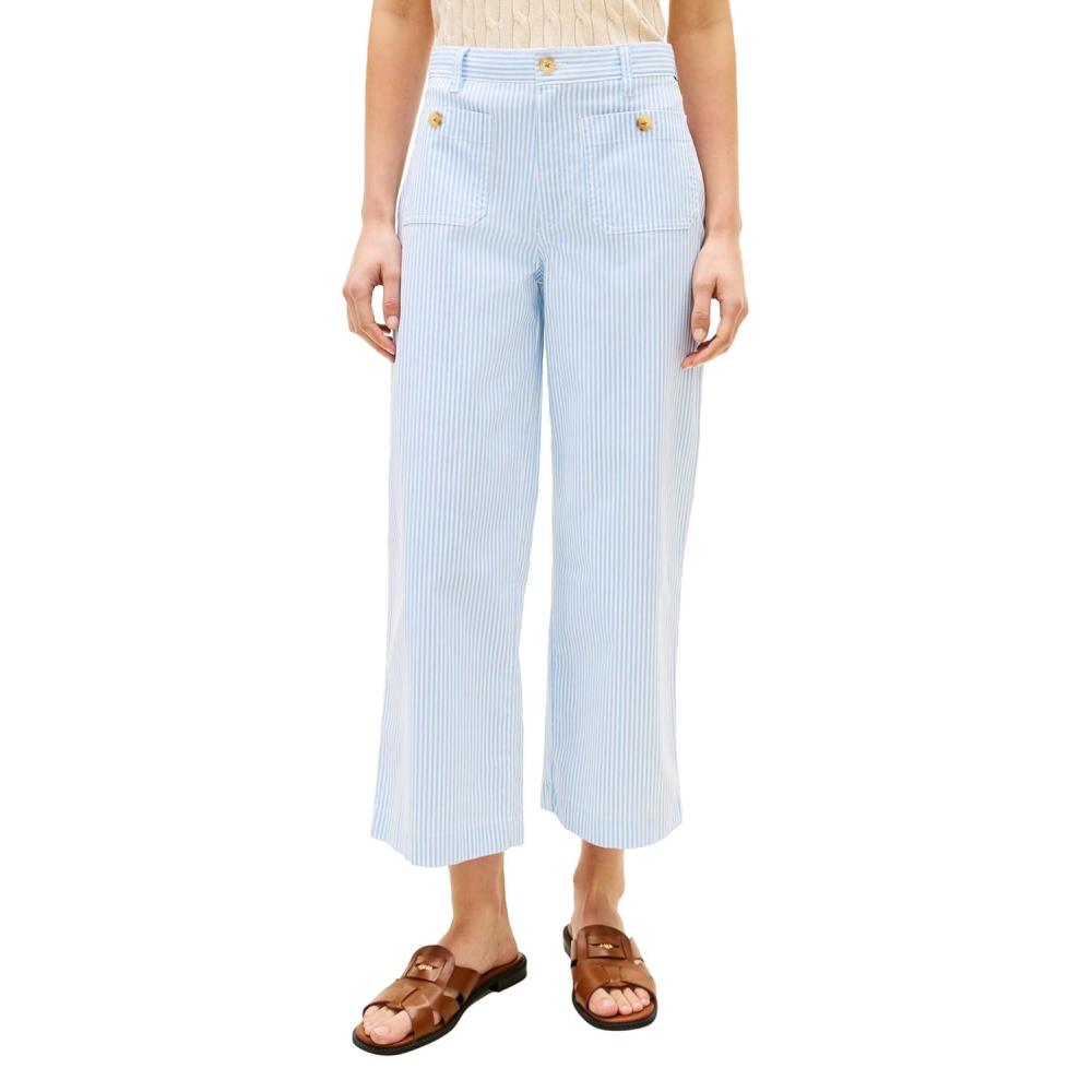 imageTommy Hilfiger Womens Twill Straight Chino Pants with Stretch Mid Rise Ankle PantsClassic Ithaca Flag Stripe WhiteVessel Blue