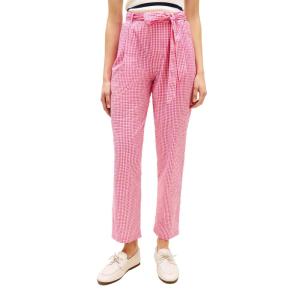 Tommy Hilfiger Womens Gingham Pants in Tapered Fit Ankle Pants with Belt(Pink Perfection / Ecru Gingham)