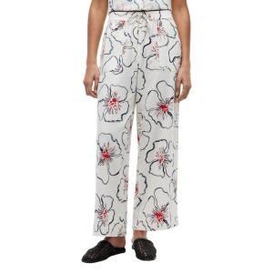 Tommy Hilfiger Womens Linen Pants Wide Leg Casual Pants with Pockets(Linear Poppy Watercolor Rwb)