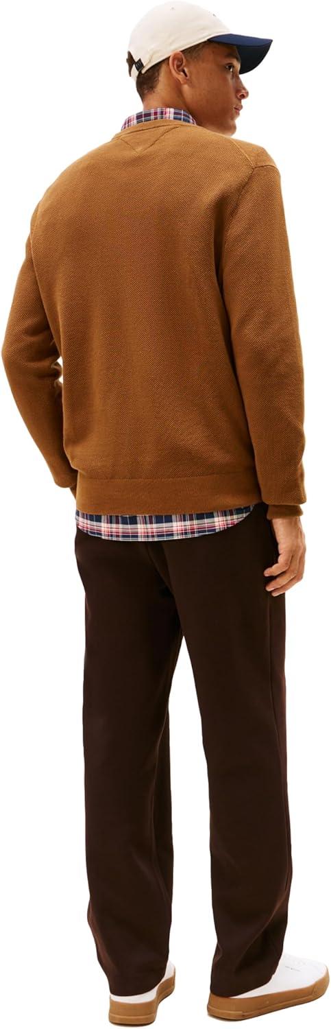 imageTommy Hilfiger Mens Cotton Solid Structured Crewneck Sweater PulloverHighland Khaki