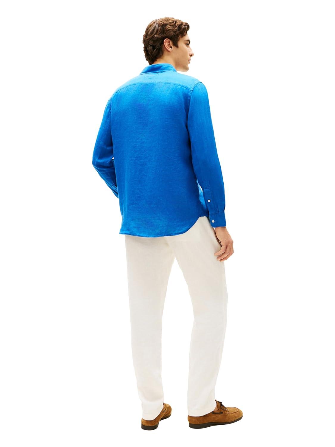 imageTommy Hilfiger Mens Long Sleeve Casual Linen Button Down Shirts in Regular FitBlue Orbit