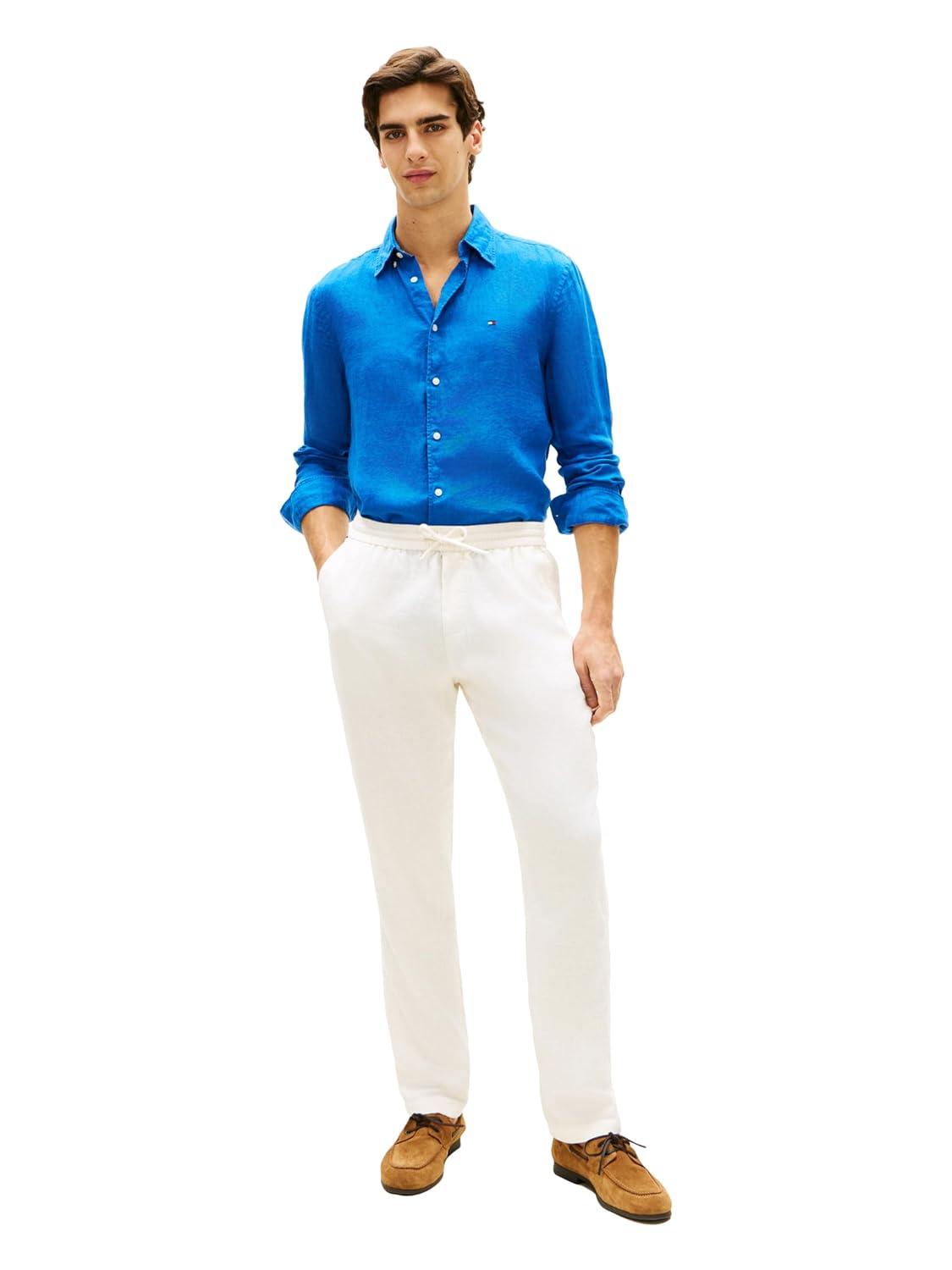 imageTommy Hilfiger Mens Long Sleeve Casual Linen Button Down Shirts in Regular FitBlue Orbit
