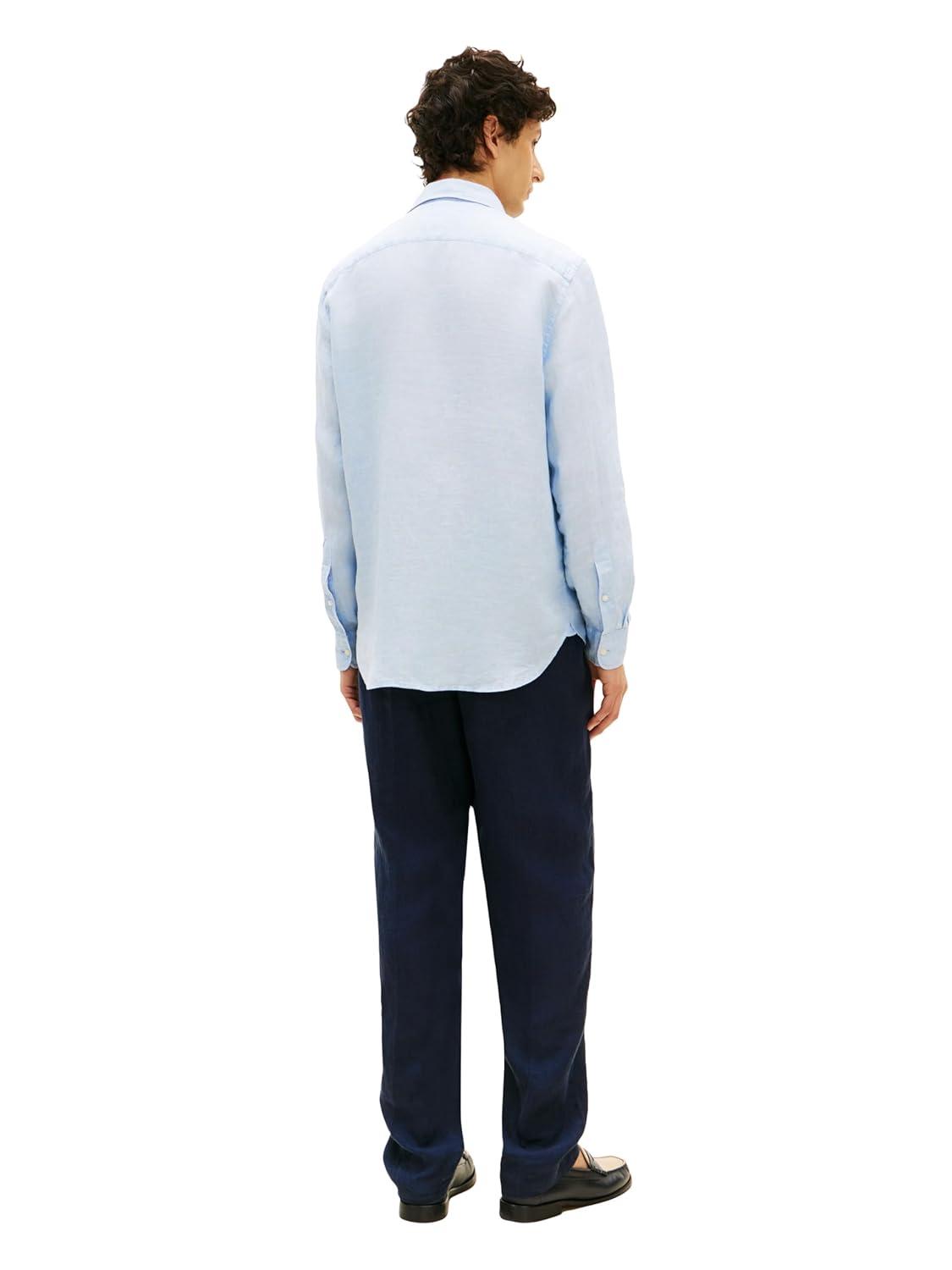 imageTommy Hilfiger Mens Long Sleeve Casual Linen Button Down Shirts in Regular FitBreezy Blue
