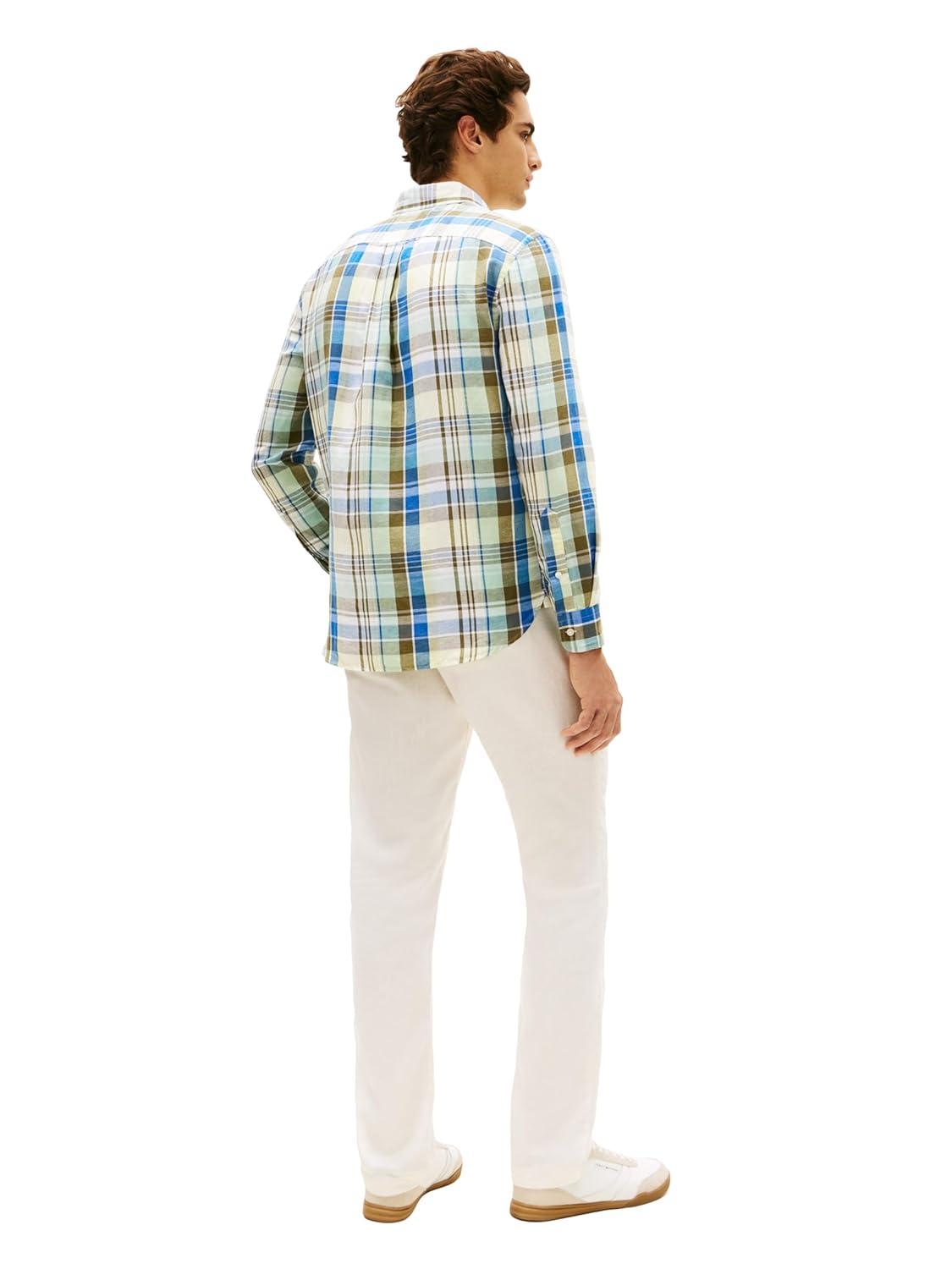 imageTommy Hilfiger Mens Long Sleeve Casual Linen Button Down Shirts in Regular FitCitronella Check