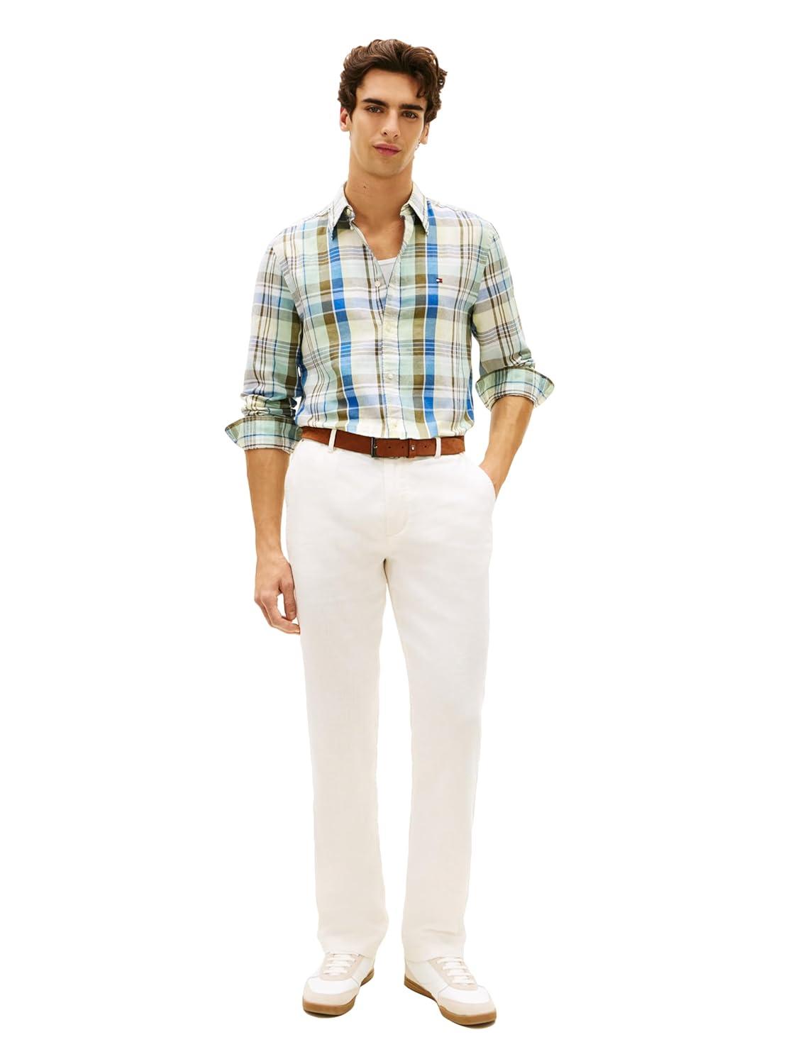 imageTommy Hilfiger Mens Long Sleeve Casual Linen Button Down Shirts in Regular FitCitronella Check