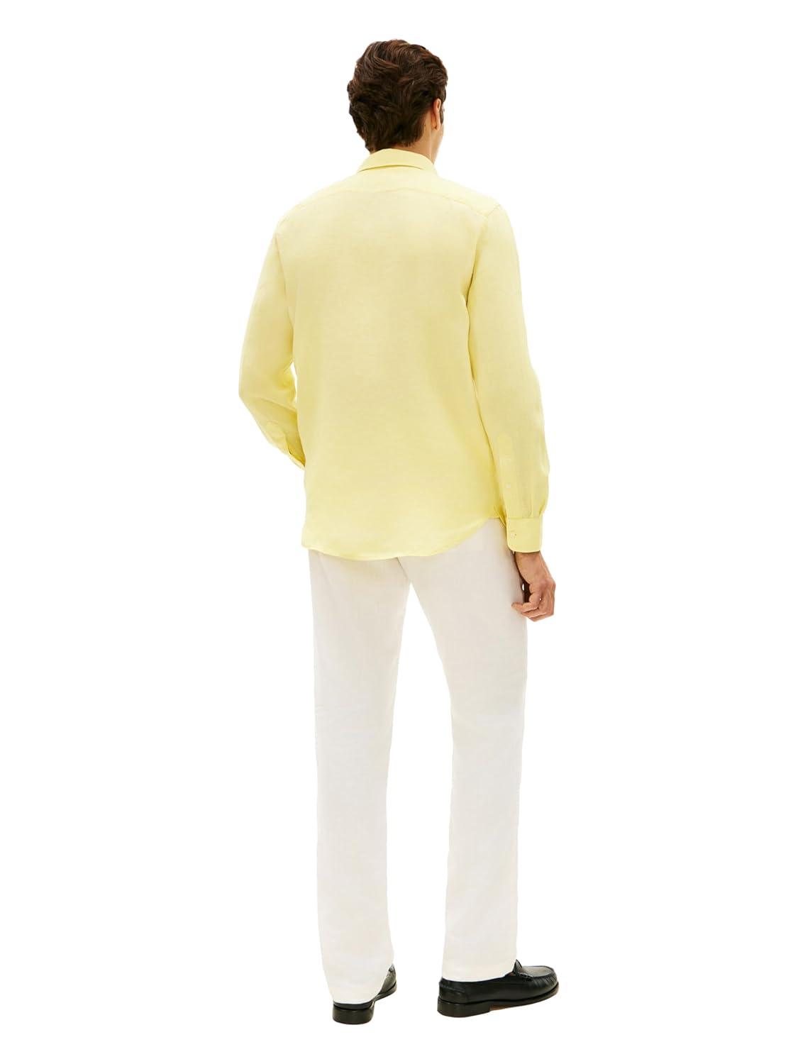 imageTommy Hilfiger Mens Long Sleeve Casual Linen Button Down Shirts in Regular FitCitronella
