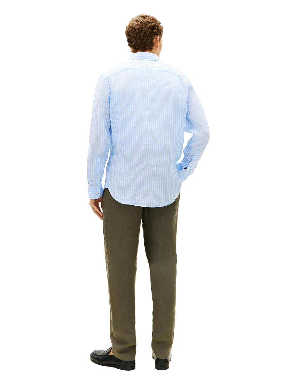 imageTommy Hilfiger Mens Long Sleeve Casual Linen Button Down Shirts in Regular FitCloudy Blue Stripe