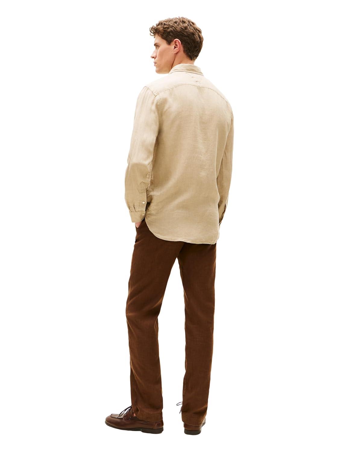 imageTommy Hilfiger Mens Long Sleeve Casual Linen Button Down Shirts in Regular FitSandalwood