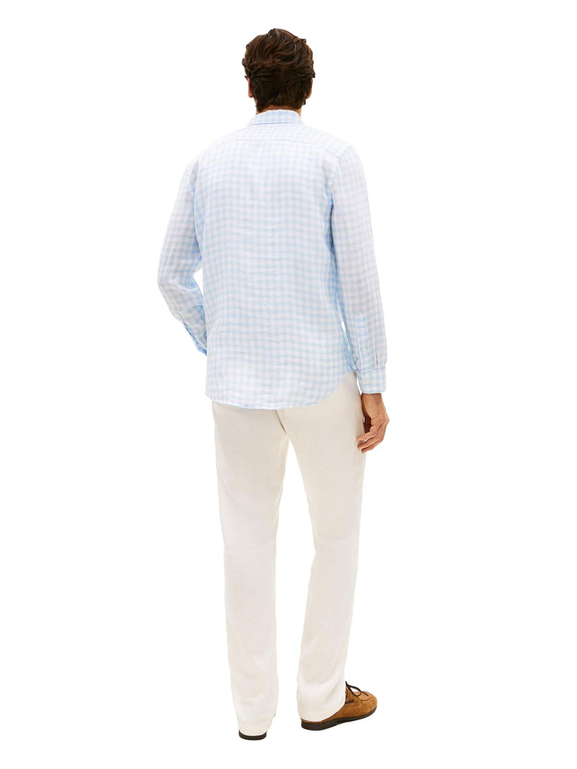 imageTommy Hilfiger Mens Long Sleeve Casual Linen Button Down Shirts in Regular FitSweet Blue Check