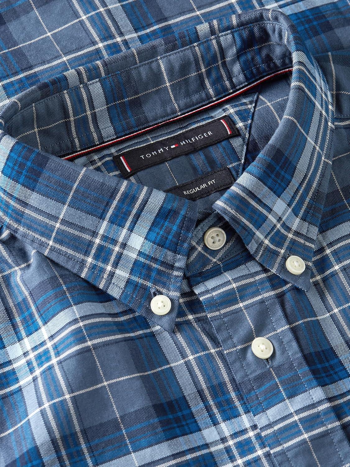imageTommy Hilfiger Mens Long Sleeve Oxford Shirts in Regular Fit Mens Button Down Shirts Also Available in Big and TallAegean Sea Plaid