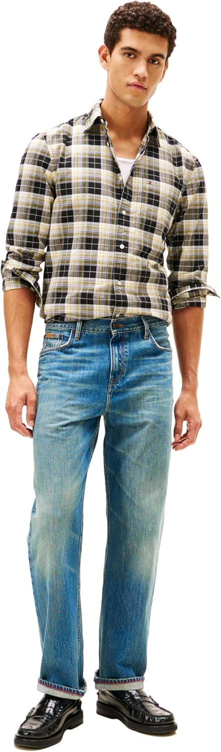 imageTommy Hilfiger Mens Long Sleeve Oxford Shirts in Regular Fit Mens Button Down Shirts Also Available in Big and TallBlack Plaid