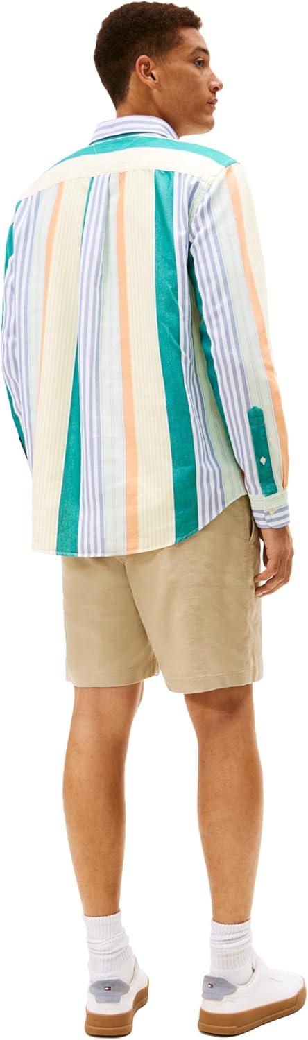 imageTommy Hilfiger Mens Long Sleeve Oxford Shirts in Regular Fit Mens Button Down Shirts Also Available in Big and TallCitronella Multi Stripe