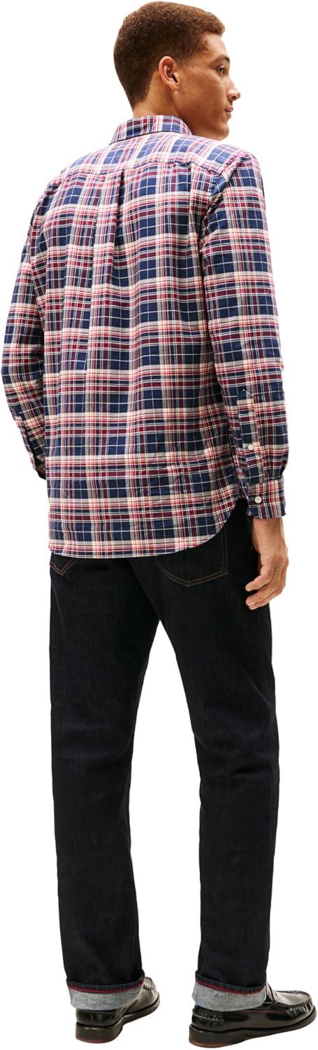 imageTommy Hilfiger Mens Long Sleeve Oxford Shirts in Regular Fit Mens Button Down Shirts Also Available in Big and TallPitch Blue Plaid