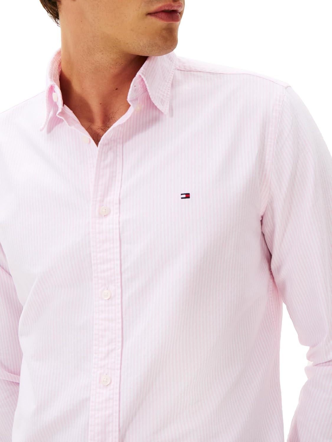 imageTommy Hilfiger Mens Long Sleeve Oxford Shirts in Regular Fit Mens Button Down Shirts Also Available in Big and TallRose Petal White