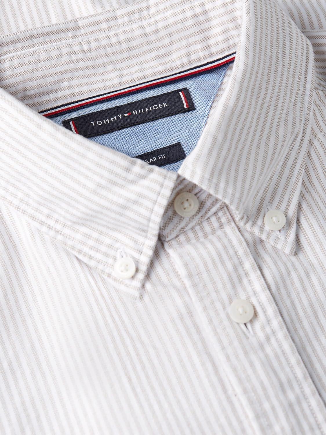 imageTommy Hilfiger Mens Long Sleeve Oxford Shirts in Regular Fit Mens Button Down Shirts Also Available in Big and TallSafari Canvas White