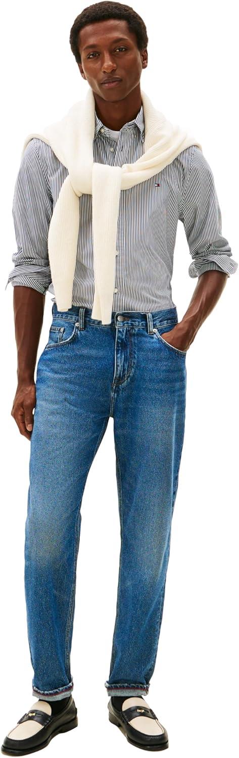 imageTommy Hilfiger Mens Long Sleeve Poplin Shirts in Regular Fit Mens Button Down Shirts Also Available in Big and TallBlack White